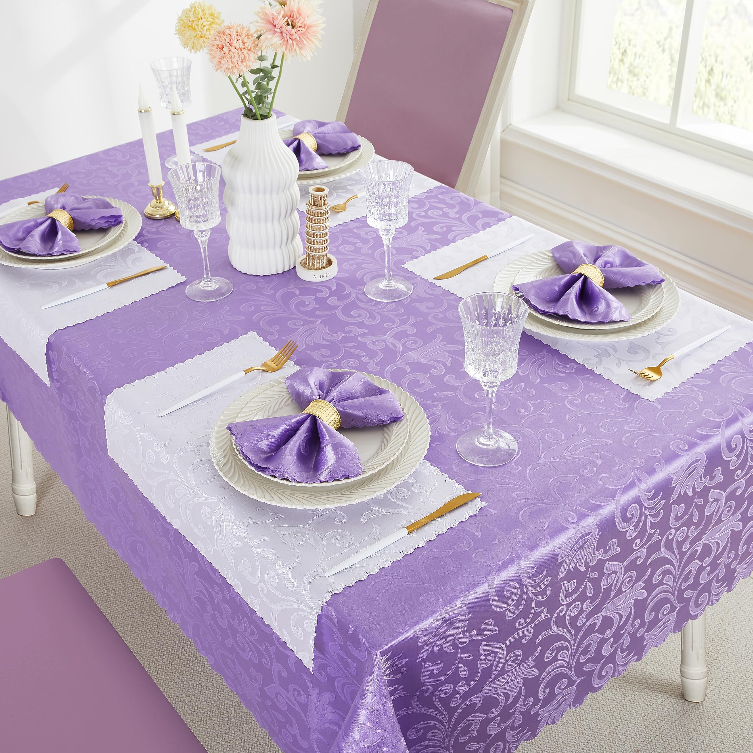 HommxJF 4 Pieces Wave Scroll Damask Jacquard White Placemats,13 x 19 inch Protect Surface Heat and Stain Resistant Dinner Mats