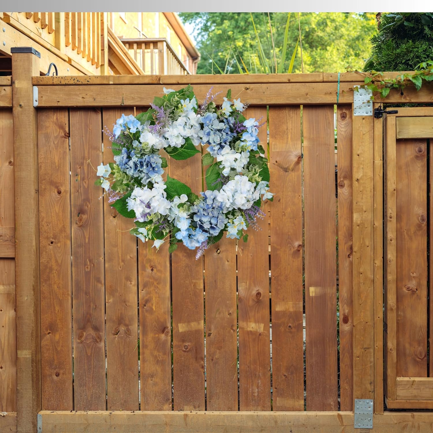 Spring Wreath Artificial Hydrangea Eucalyptus 20IN with Lavender, Light Blue White Green, Spring Easter Summer Front Door Wall Décor - Image 6