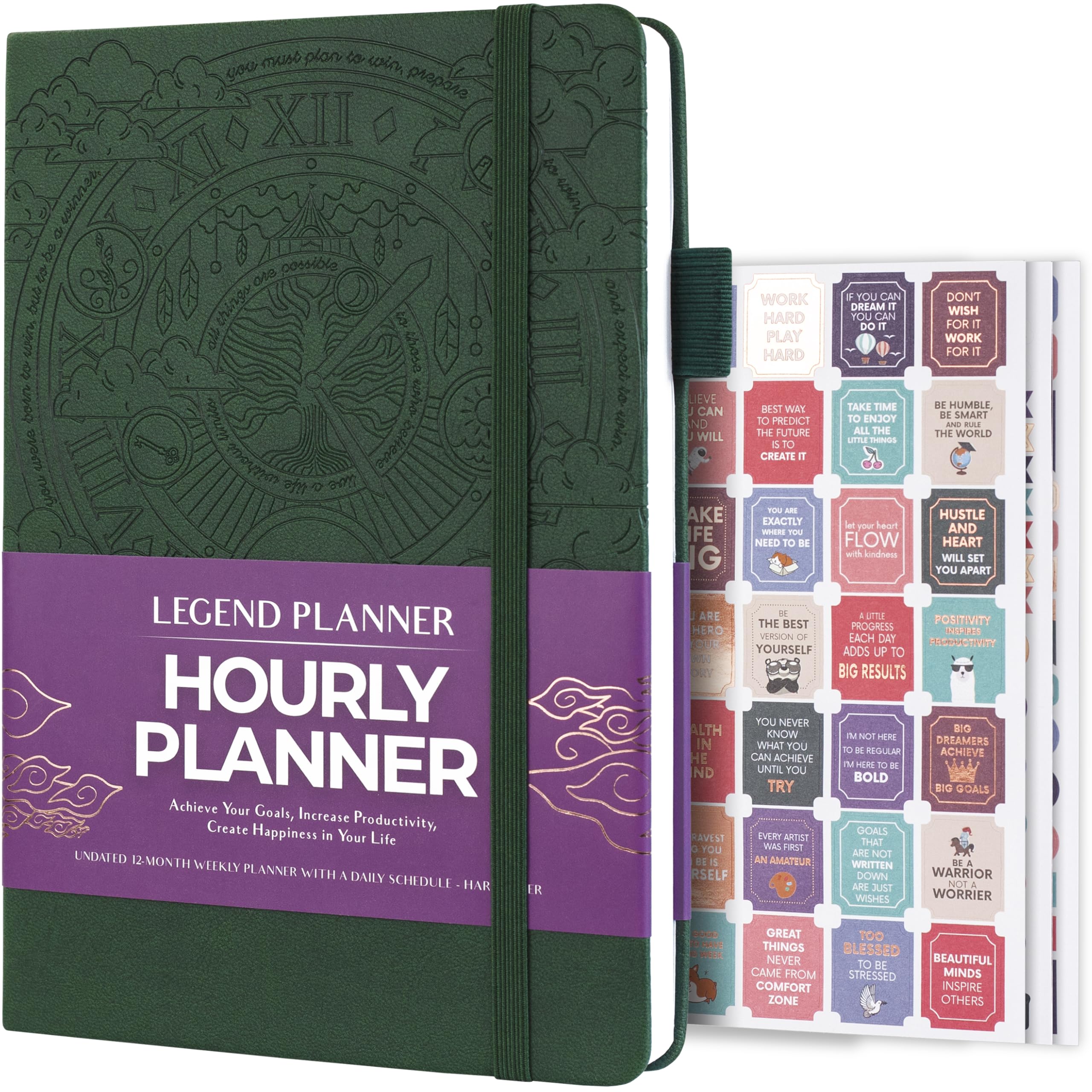 Hourly Schedule Edition – Deluxe Weekly & Daily Organizer with Time Slots. Time Management Appointment Book Journal for Work & Personal Life, Undated, A5 Hardcover – Dark Green Debossed