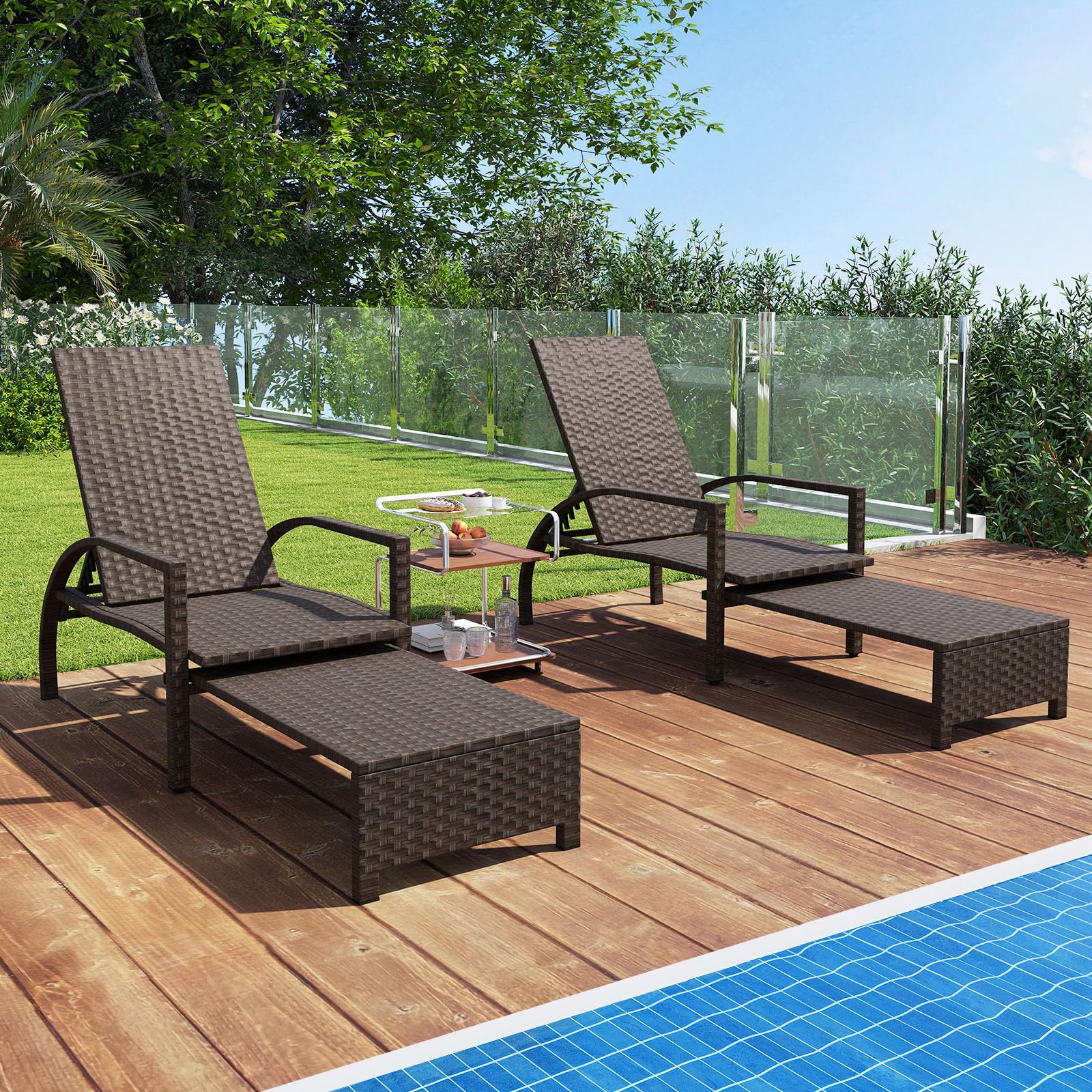 LIFEZEAL Sonnenliege wetterfest, Gartenliege mit 6-Fach Verstellbarer Hochlehne, Liegestuhl Rattan mit ausziehbarer Fußstütze & Armlehnen, Rattanliege bis 180 kg belastbar, Braun