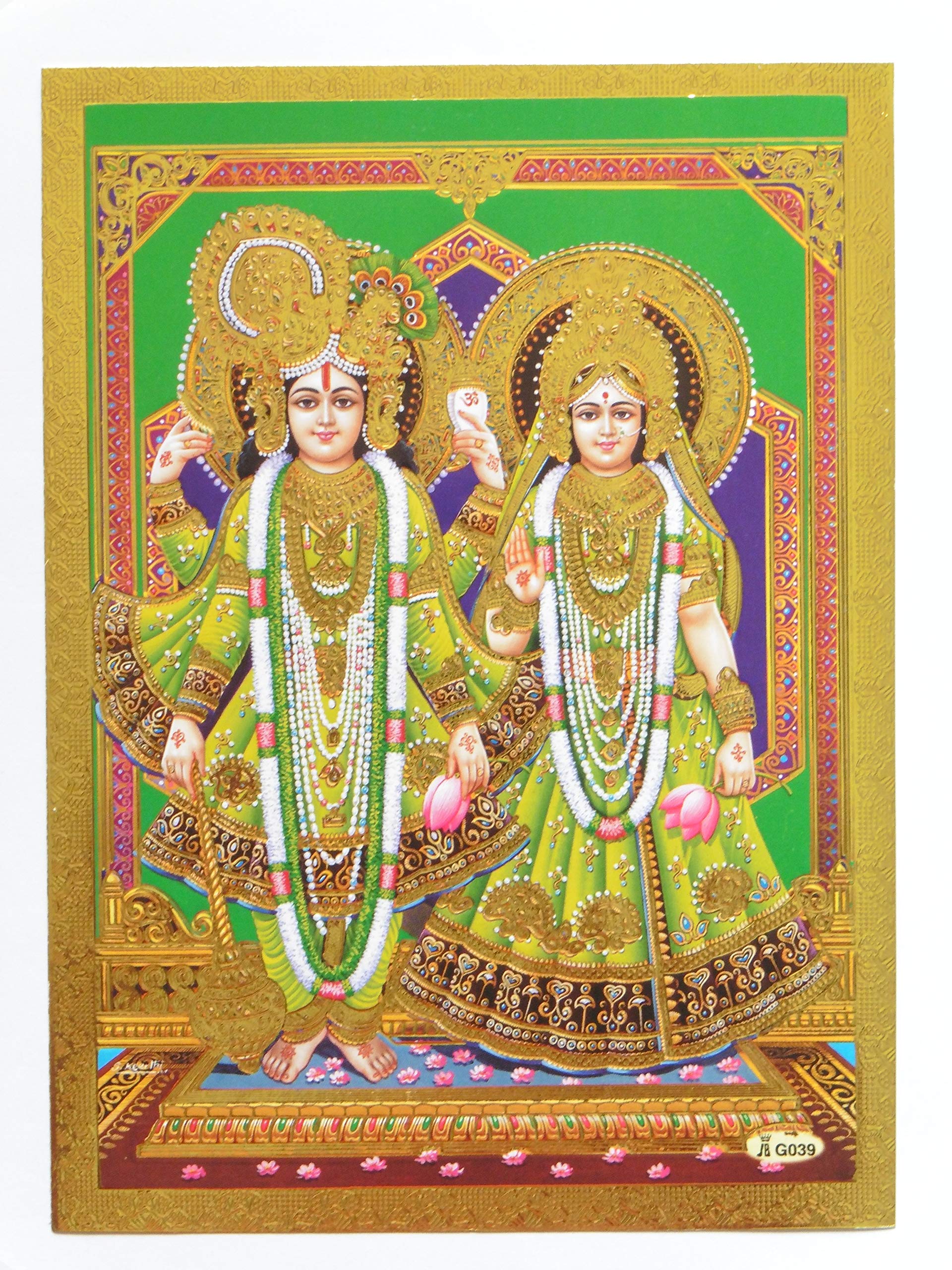 Jb Pictures Gold Hindu God Lord Radha Krishna Foil Embossed Shrine Picture