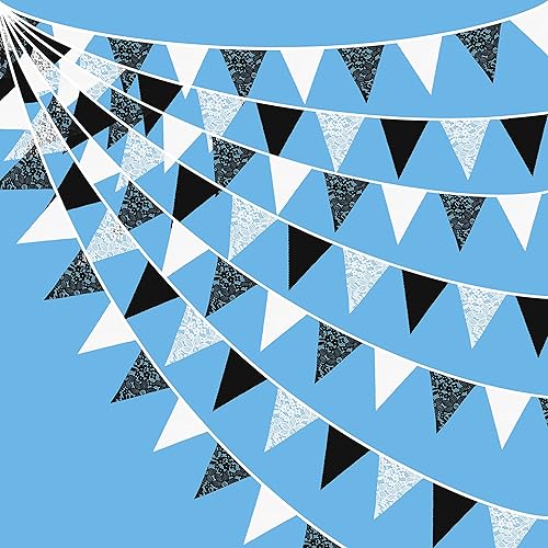 Guirnalda de banderín blanco de 32.8ft  32 pies de tela de banderín de encaje triangular de algodón para bodas, chimeneas, cumpleaños, aniversario,