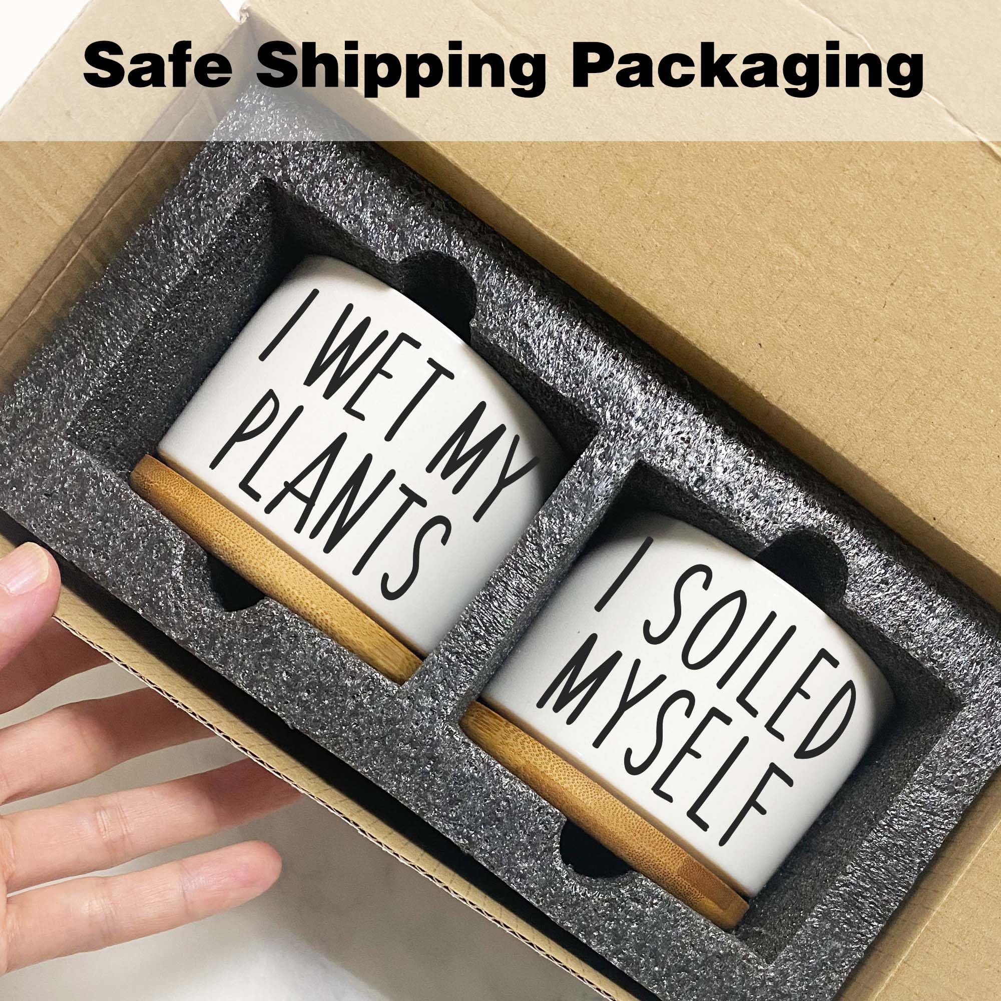 WoGuangis Counselor Lot De 2 Pots De Fleurs En Céramique Avec Drainage Et Plateau En Bambou Typographie Post Print Petits Pots De Fleurs En Céramique Pour Intérieur Cadeau D'anniversaire à Un Ami