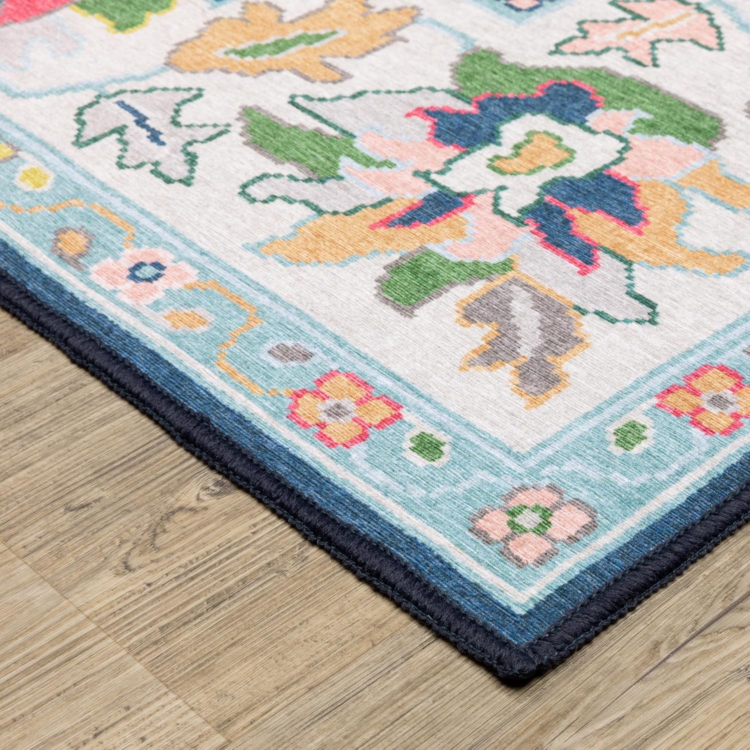 Oriental Weavers Row Addison ADD03 - Machine Washable - Flat Weave - Printed Area Rug - 6'7" x 9'2" - in Blue/Multi - Traditional Style, Nursery, Kids Room, Bedroom, Dining Room