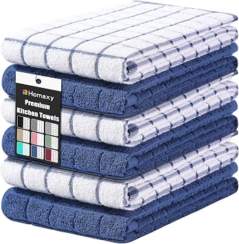 Homaxy Large Premium Cotton Kitchen Towels 16"x 28", 6 Pack, Navy Blue | Natural Ring Spun 390 GSM Dish Towels, Super Absorbent Terry Kitchen Hand Towels, Soft Tea Towels with Hanging Loop