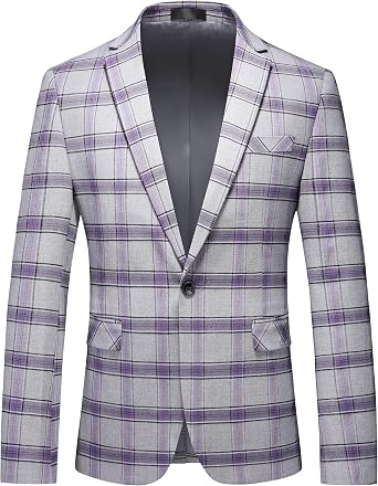 MOGU Mens Slim Fit Plaid Suit Set Sport Coat Blazer, Vest & Pants Each Sold Separately for Wedding, Prom & Party