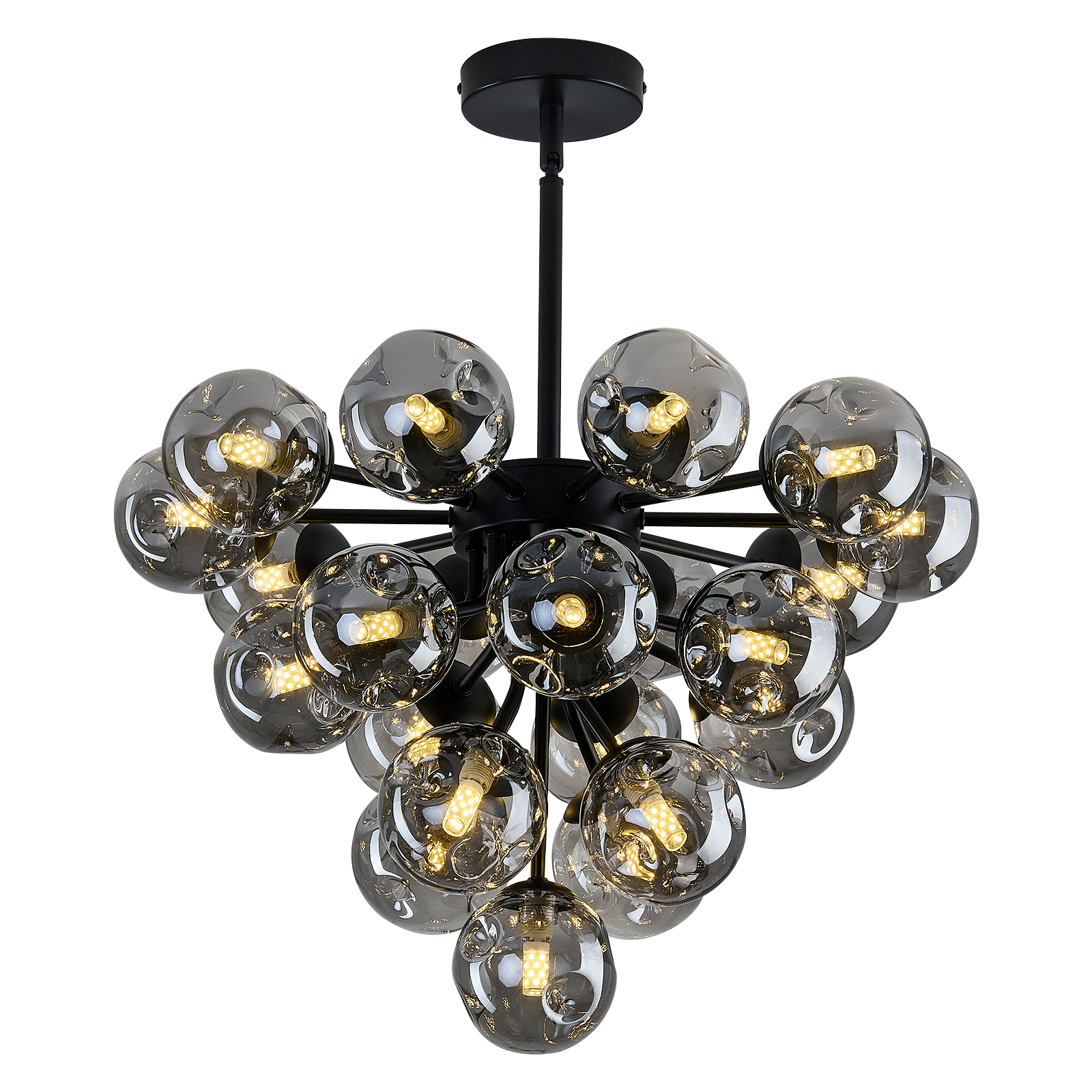 Image of Black Modern Glass Globe Chandelier Mid Century 21-Light Pendant Lights Bubble Sputnik Ceiling Light Fixture for Dining Room Farmhouse Kitchen Living Room Bedroom Office.