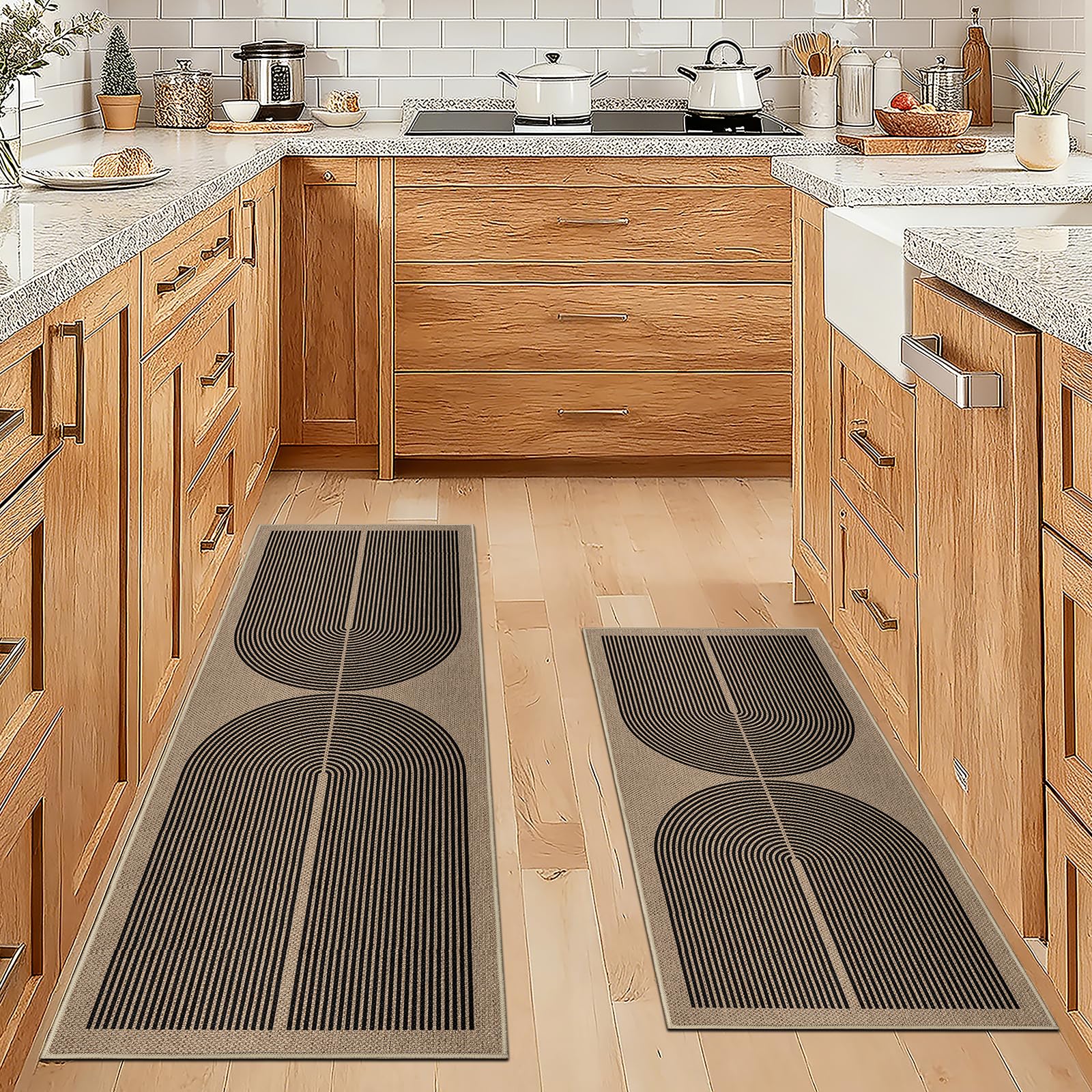 Capslpad Küchenteppiche 2 Stück, rutschfeste Schmutzfangmatte Küchenmatten, Waschbar Küchenläufer Jute Aussehen Teppichläufer Flur Absorbierende Küchen Läufer für Küche, Flur, Waschküche