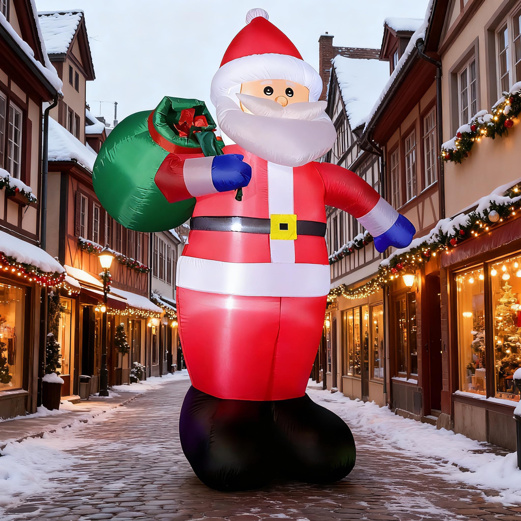 Nadmuchiwany Święty Mikołaj 240 cm z oświetleniem LED, wodoszczelność IP44, ogromna dekoracja bożonarodzeniowa do ogrodu, na podwórko i taras, łatwa w montażu, świąteczne oświetlenie zewnętrzne na
