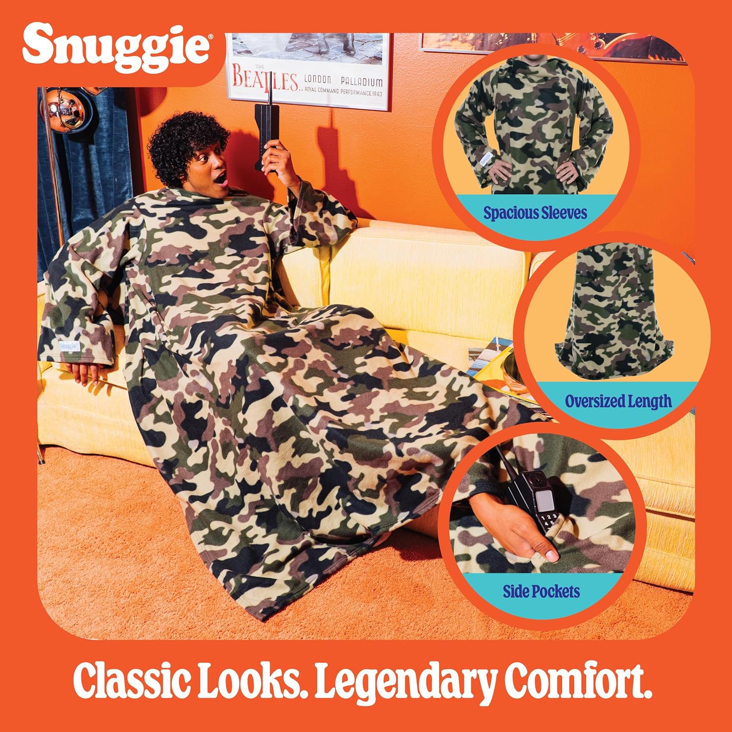 Snuggie The Original Wearable Blanket With Sleeves & Pockets | Cozy Throw, Machine Wash, As Seen on TV | One Size, 71 x 54in - Image 2