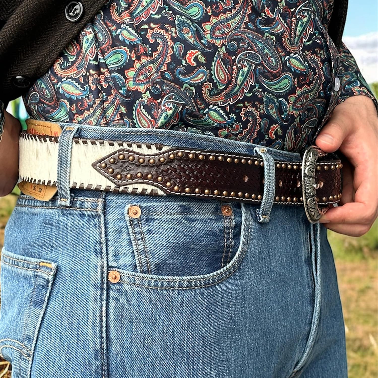 DANIEL'S ARTPLANET Western Leather Belt for Men Tooled Full Grain Cowhide Leather Handmade Cowboy Belt with Buckle 1.5” Wide - Image 3