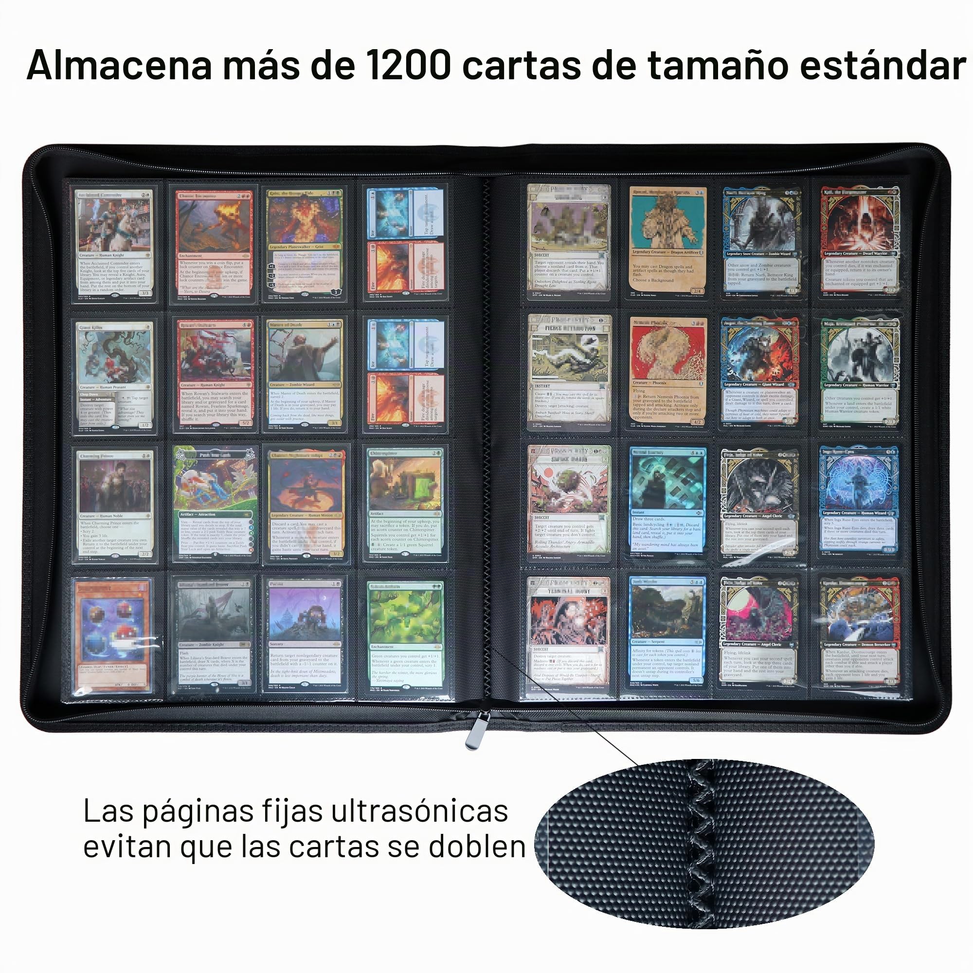 GrinOwl - Carpeta de tarjetas de 16 bolsillos, se adapta a 1216 tarjetas de intercambio, más de 1200 bolsillos, carpeta de álbum de tarjetas coleccionables sin anillo para TCG (negro)
