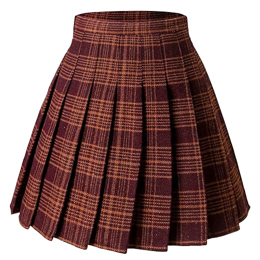 Hoerev Women Girls Thick Wool Fabric for Cold Weather Versatile Plaid Pleated Skirt with Shorts