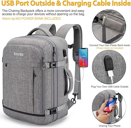 Miniatura 10 de BAGODI Mochila de transporte, mochila de viaje aprobada por vuelo de 40 L para hombres y mujeres, A-negro (40l), Mochilas de viaje