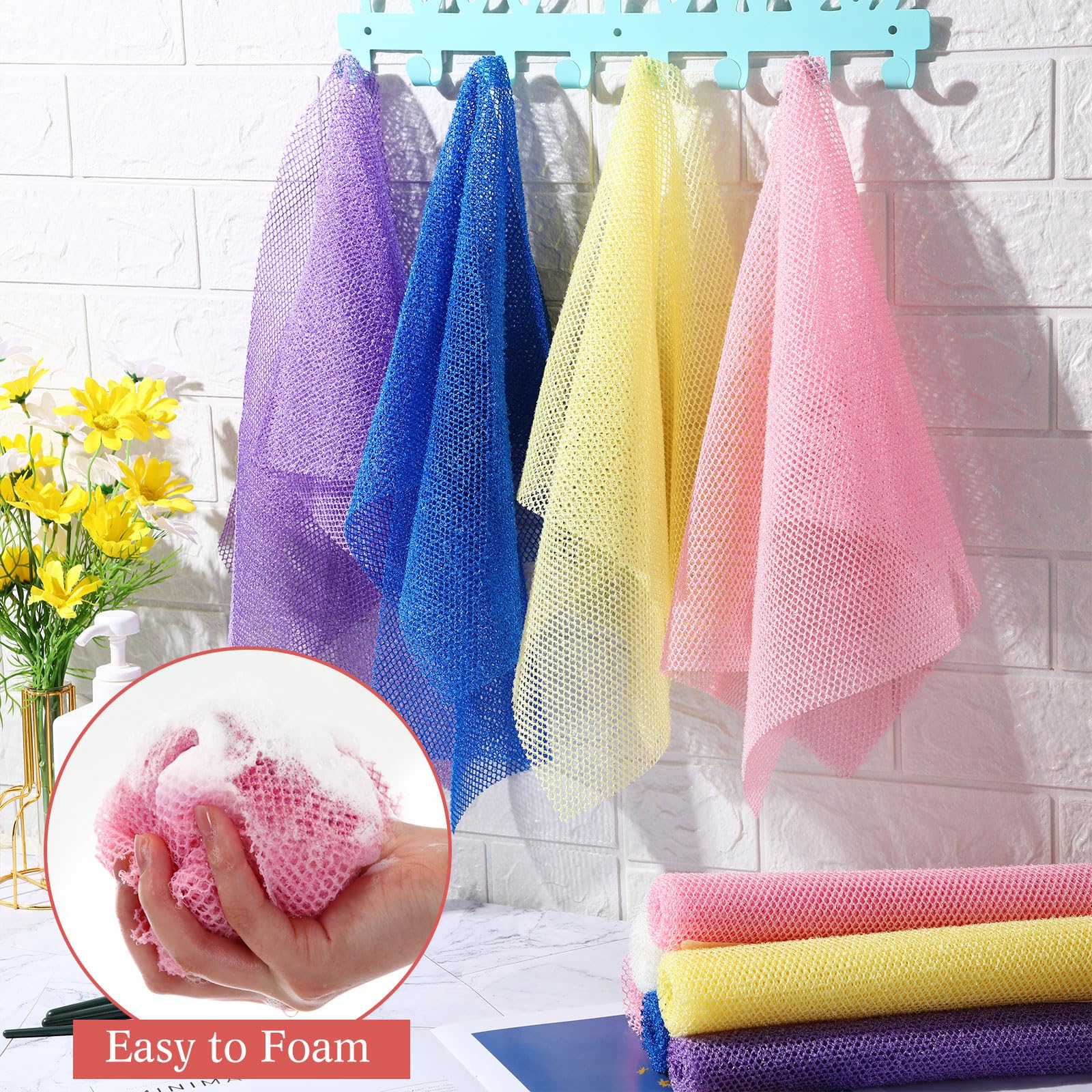 Sunnyray 100 esponjas de baño africanas, esponja de baño de red larga, 31.5 x 11.8 pulgadas, exfoliante para el cuerpo de ducha, exfoliante para la espalda, más suave para la piel, ideal para uso