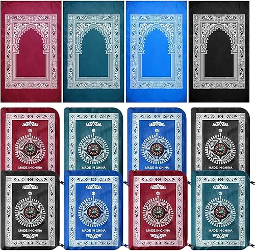 Tapete portátil de oración de viaje con brújula islámica, impermeable, de poliéster, con bolsa de transporte de bolsillo para regalos musulmanes
