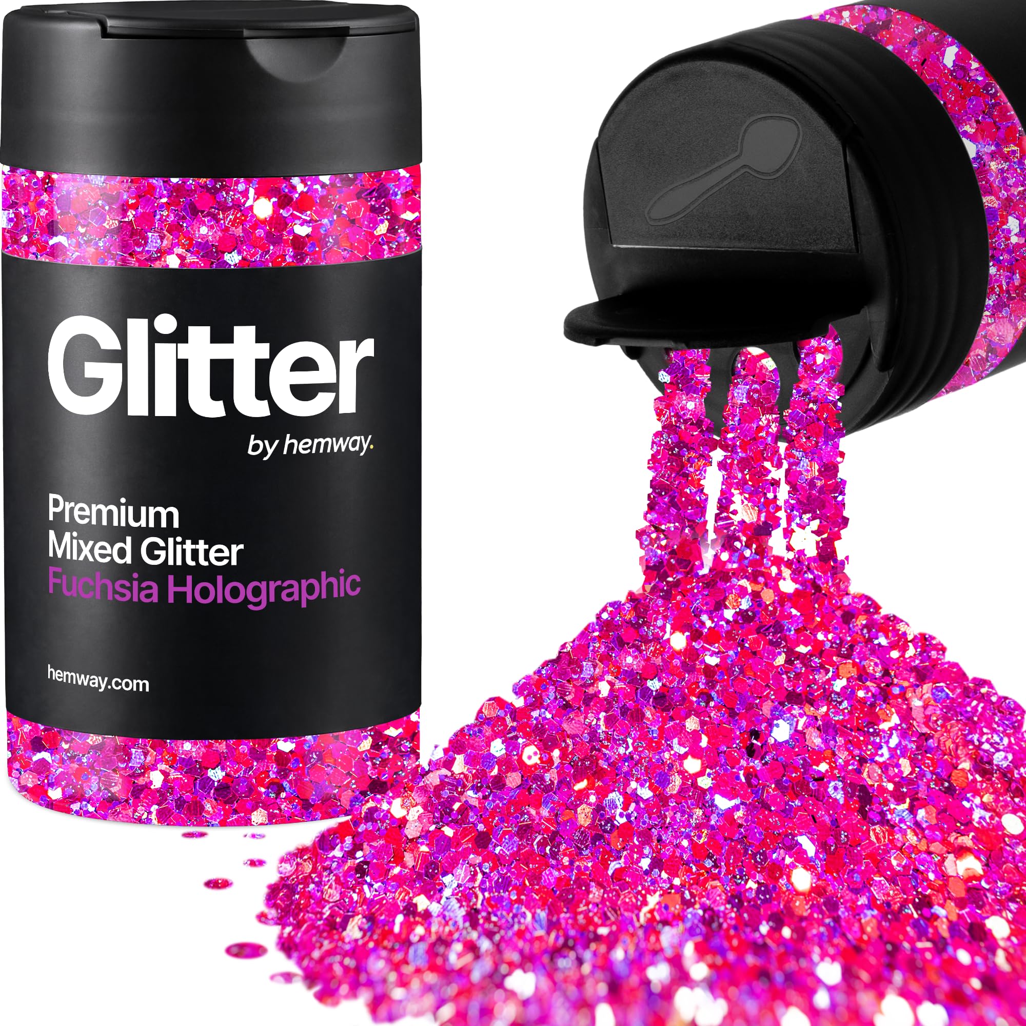 Hemway Fuchsia Holographic Mix Glitter Shaker, 105g Mixed Size Glitter