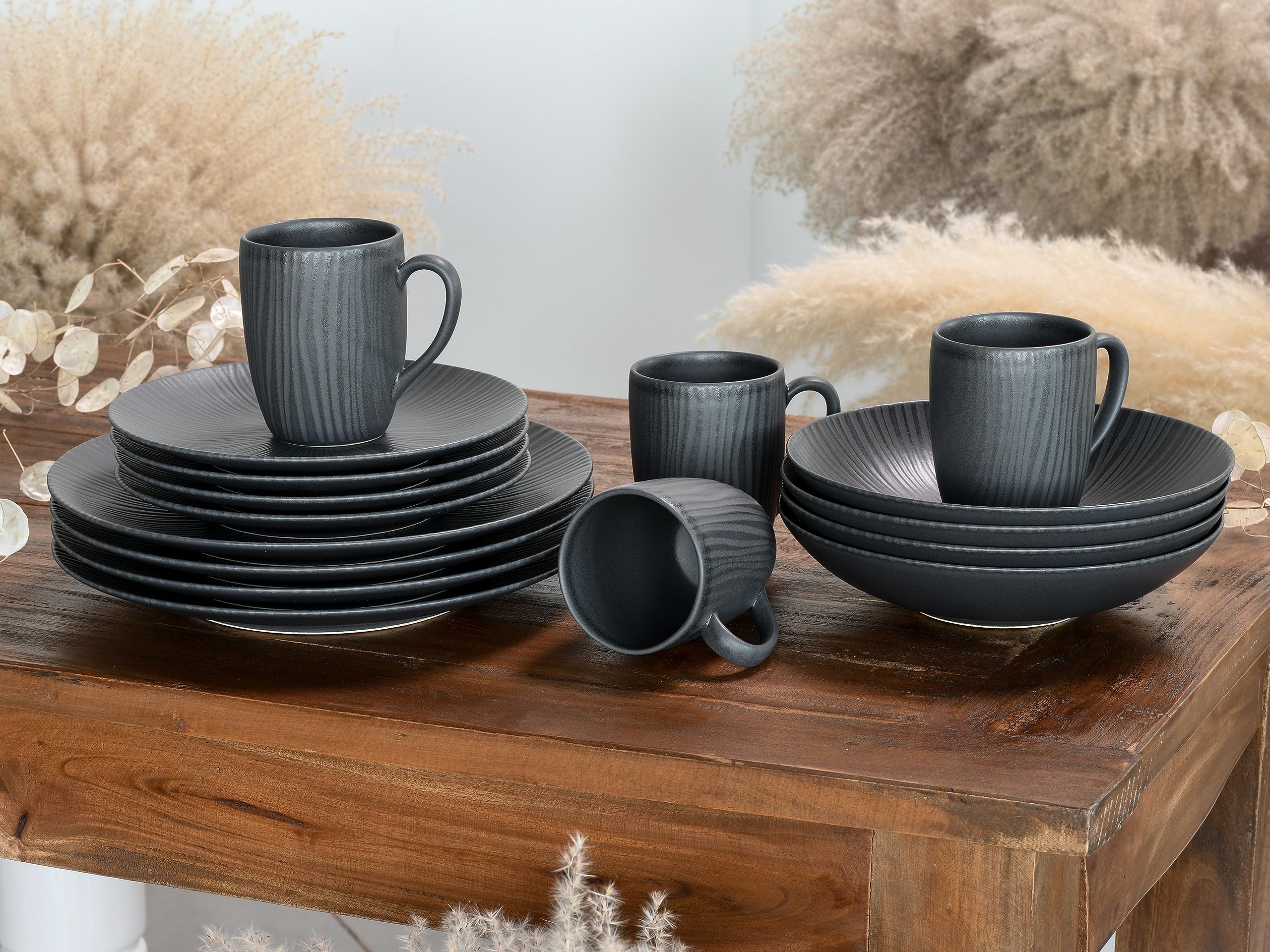 CreaTable, 17872, Serie Vesuvio Black, Geschirrset, Becherset 6 teilig