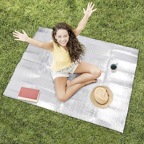Miniatura 8 de REDCAMP Manta de espuma de 79 x 59 pulgadas, impermeable, de papel de aluminio, para picnic al aire libre, campamento, playas
