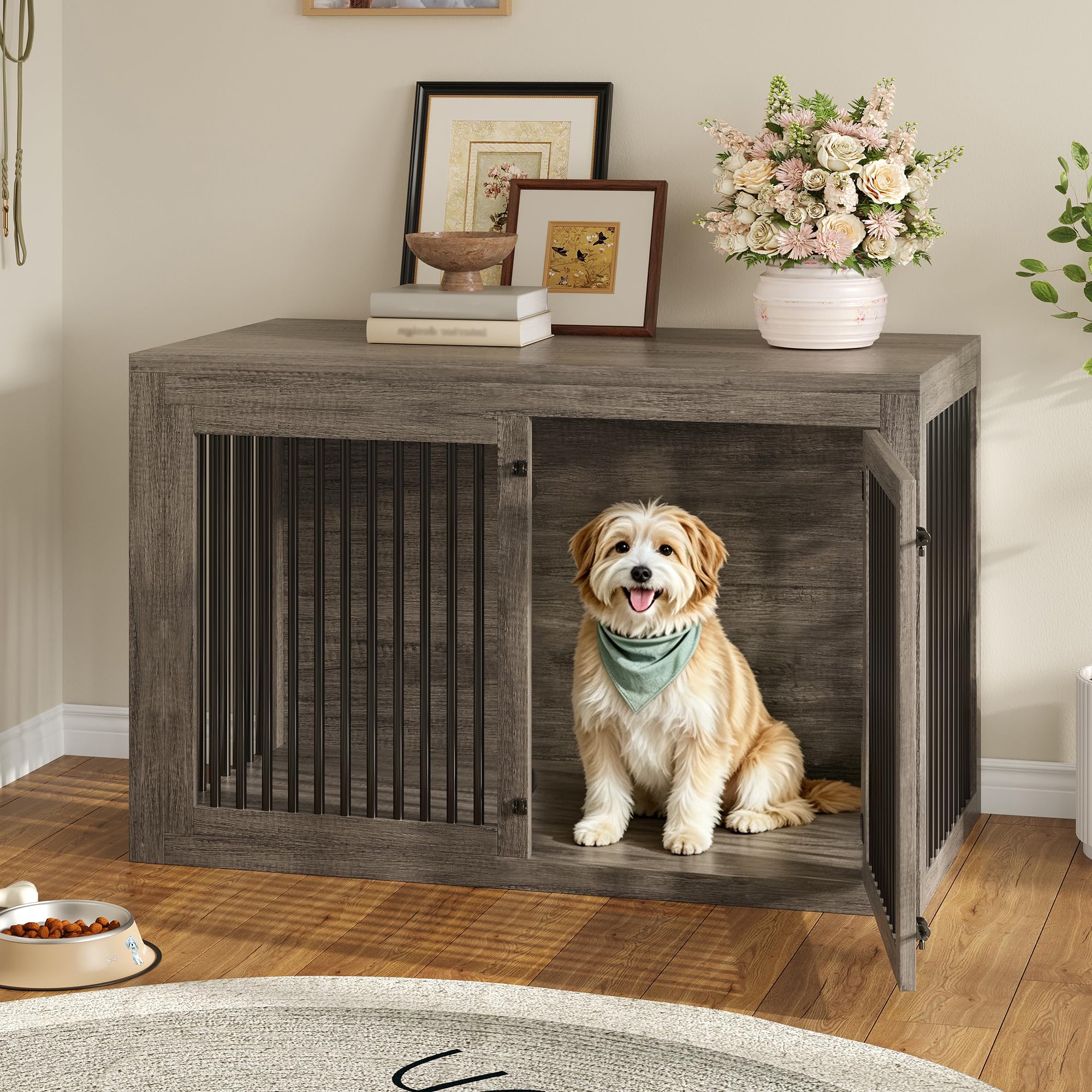 AMERLIFE Dog Crate Furniture for Medium/Large Dogs with Storage and Divider