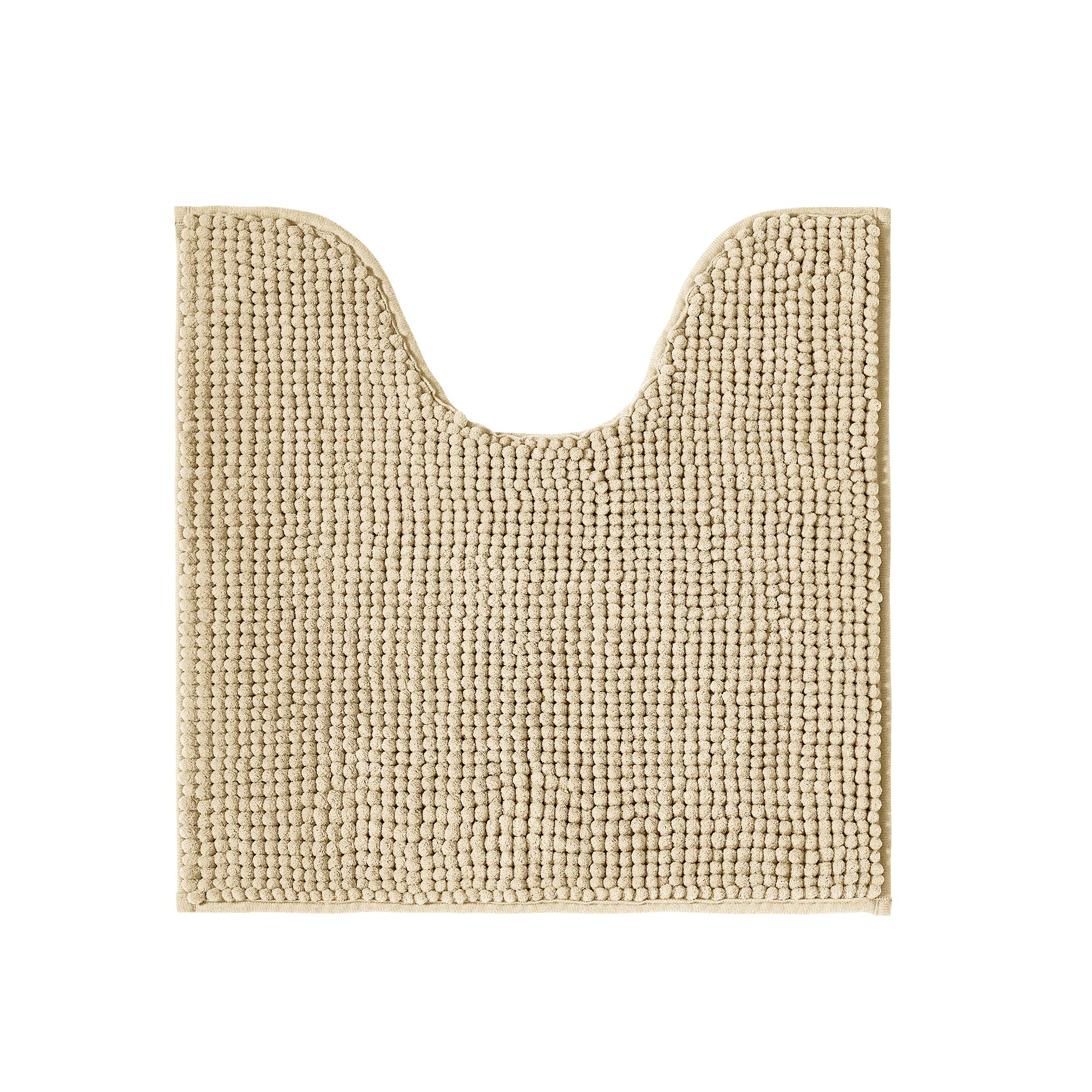 Decomira Badematte rutschfest WC Vorleger mit Ausschnitt | Als Badteppich Set kombinierbar | Badezimmer-Teppich Bad-Vorleger waschbar aus Chenille | Für freistehende Toiletten | Beige - 45x45 cm