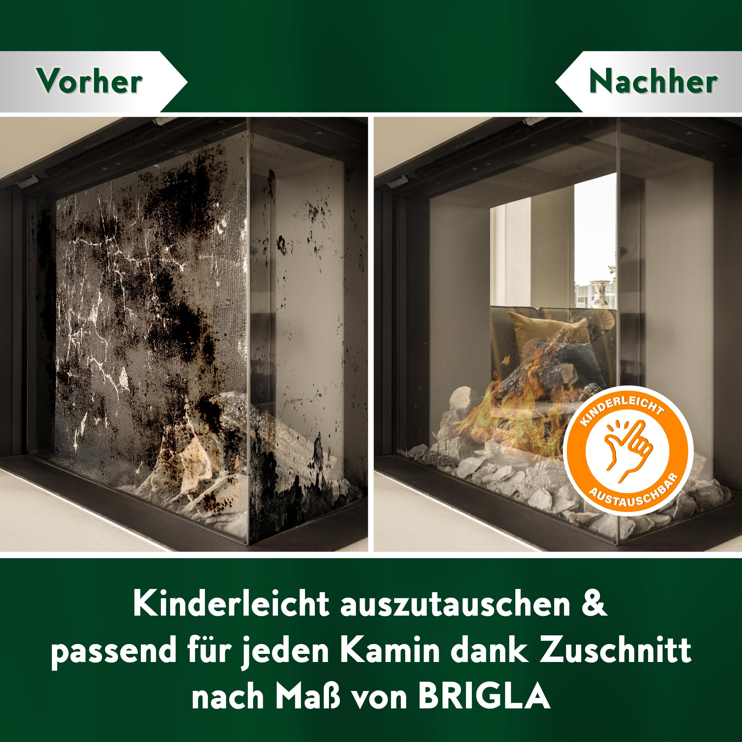 ROBAX Premium Kaminglas 4mm von Schott – 32x32cm Kaminscheibe/Ofenglas – Feuerfestes Glas bis 800°C als Ofenscheibe Ersatz für Kaminofen – Optional mit Ofendichtschnur & Kleber