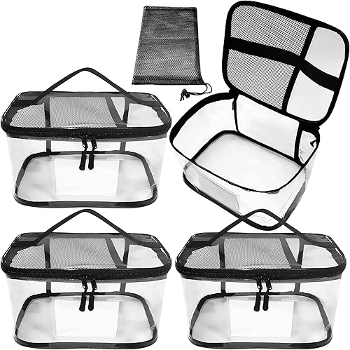 Miniatura 3 de Paquete de 4 bolsas transparentes de almacenamiento de juguetes con etiqueta de nombre, bolsillo manual, red de lavado, estuche organizador de PVC