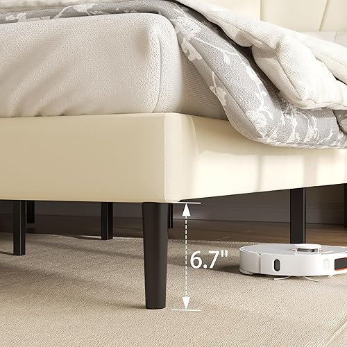 Miniatura 5 de Base de cama tamaño Queen con cabecera, cama tamaño Queen tapizada en terciopelo con plataforma y respaldo, base de colchón con soporte de listones