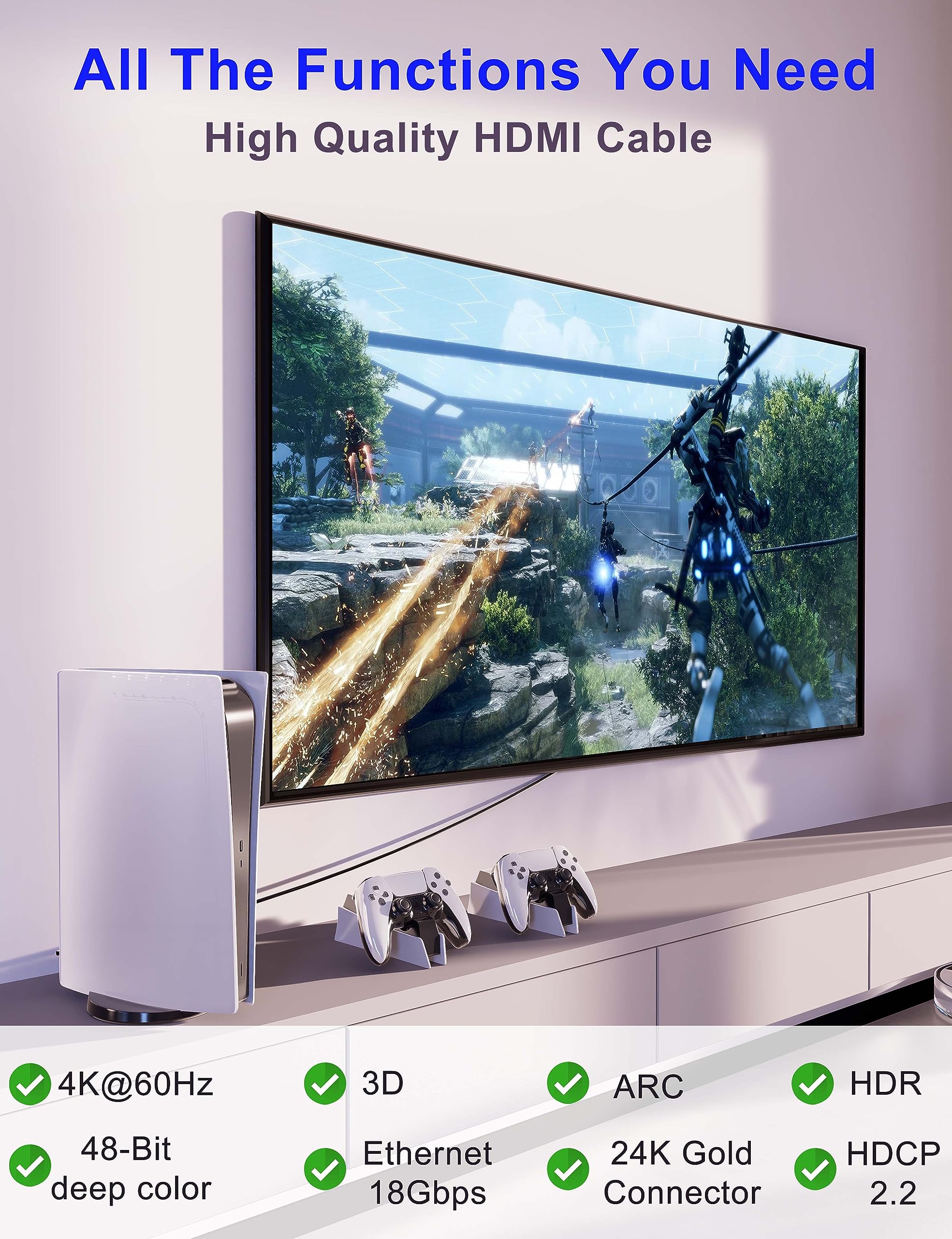 BPMVP Cavo HDMI 4K 10,6 m Ultra HD ad alta velocità 4K60Hz HDMI 2.0 con supporto booster di segnale 4K, 2160P, 1080P, 3D, Ethernet e ritorno audio (ARC), HDR, larghezza di banda 18Gbps