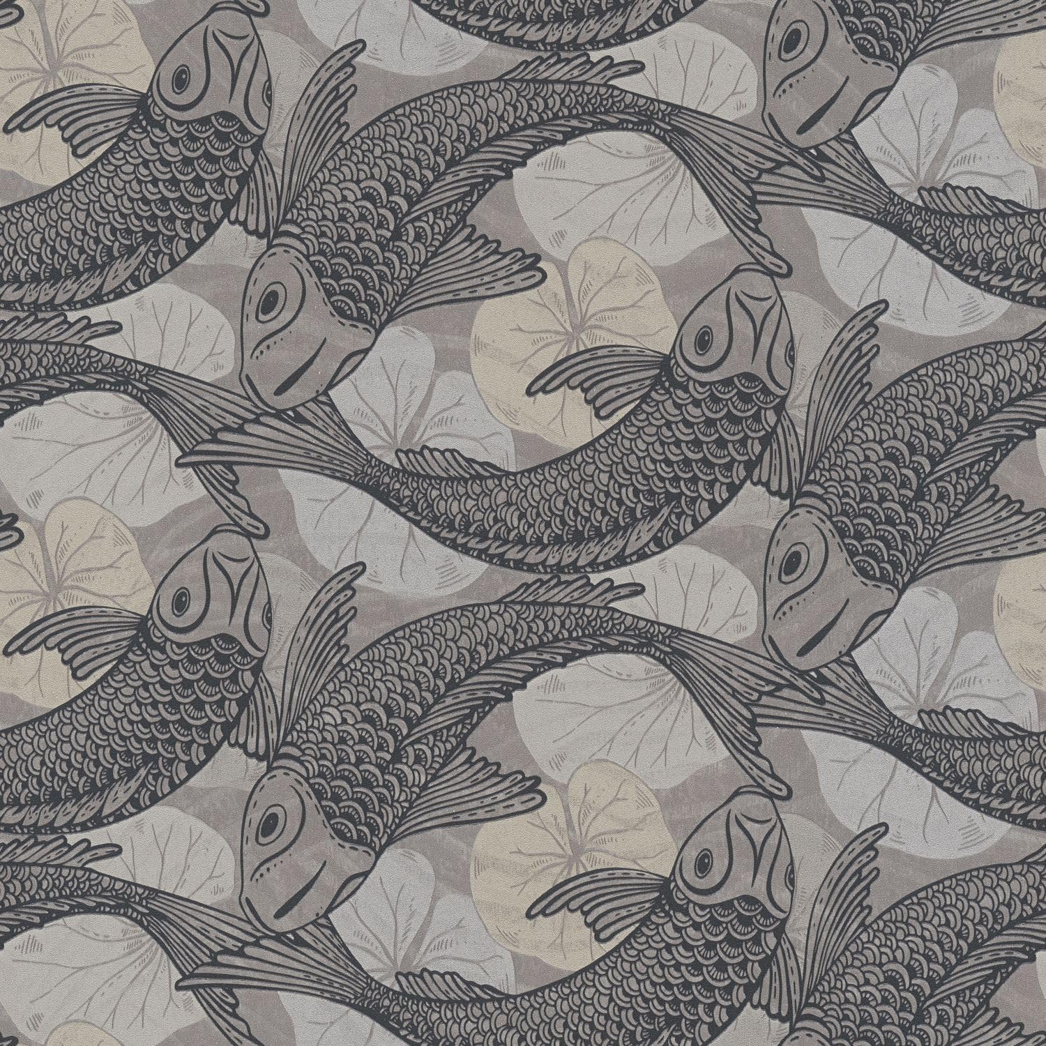 Papier peint motif chinois Profhome 378593-GU intissé noir gris 5,33m2