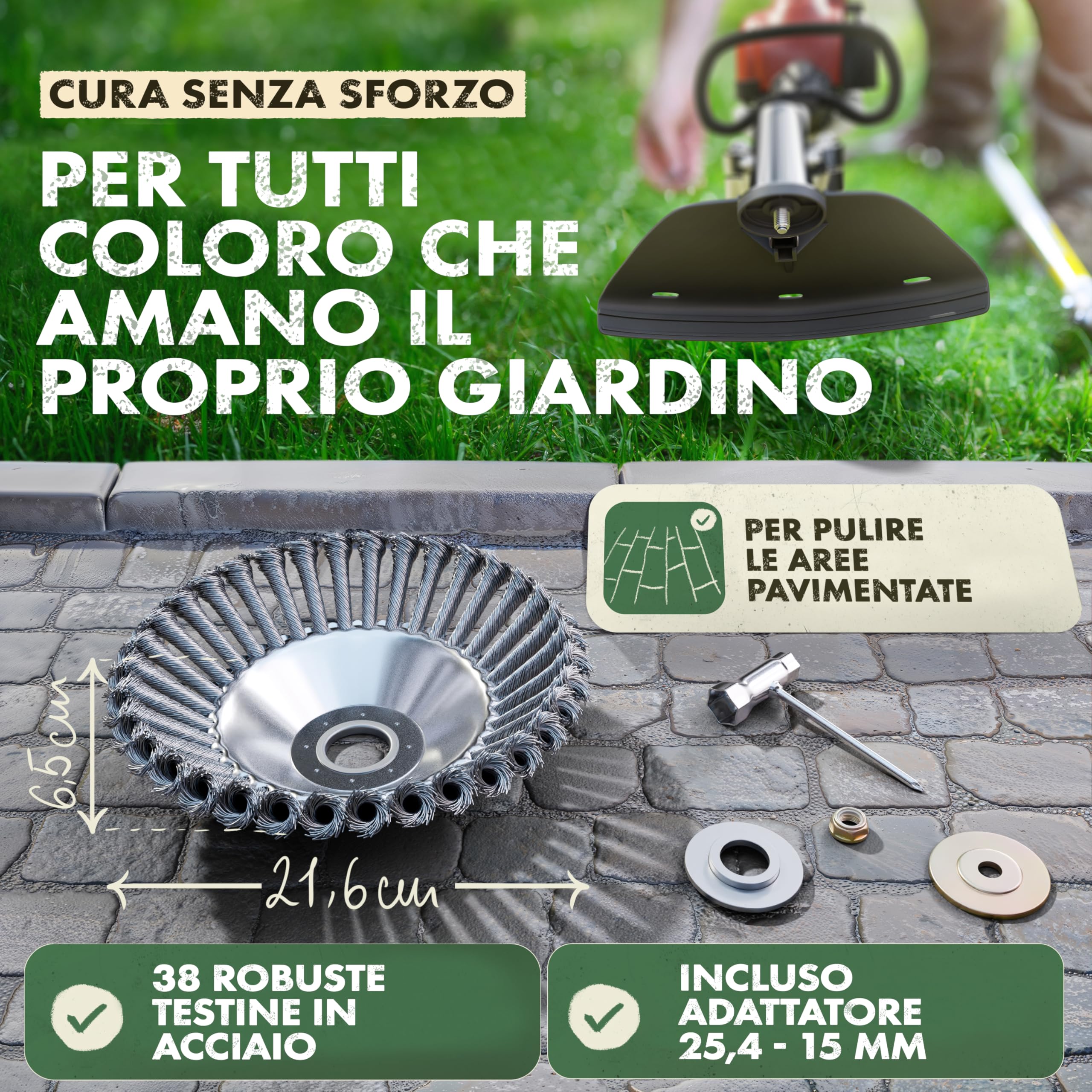 LAINFELD Spazzola per erbacce e decespugliatore | Misura universale con adattatore | Spazzola per fughe con accessori | Spazzola per erbe infestanti