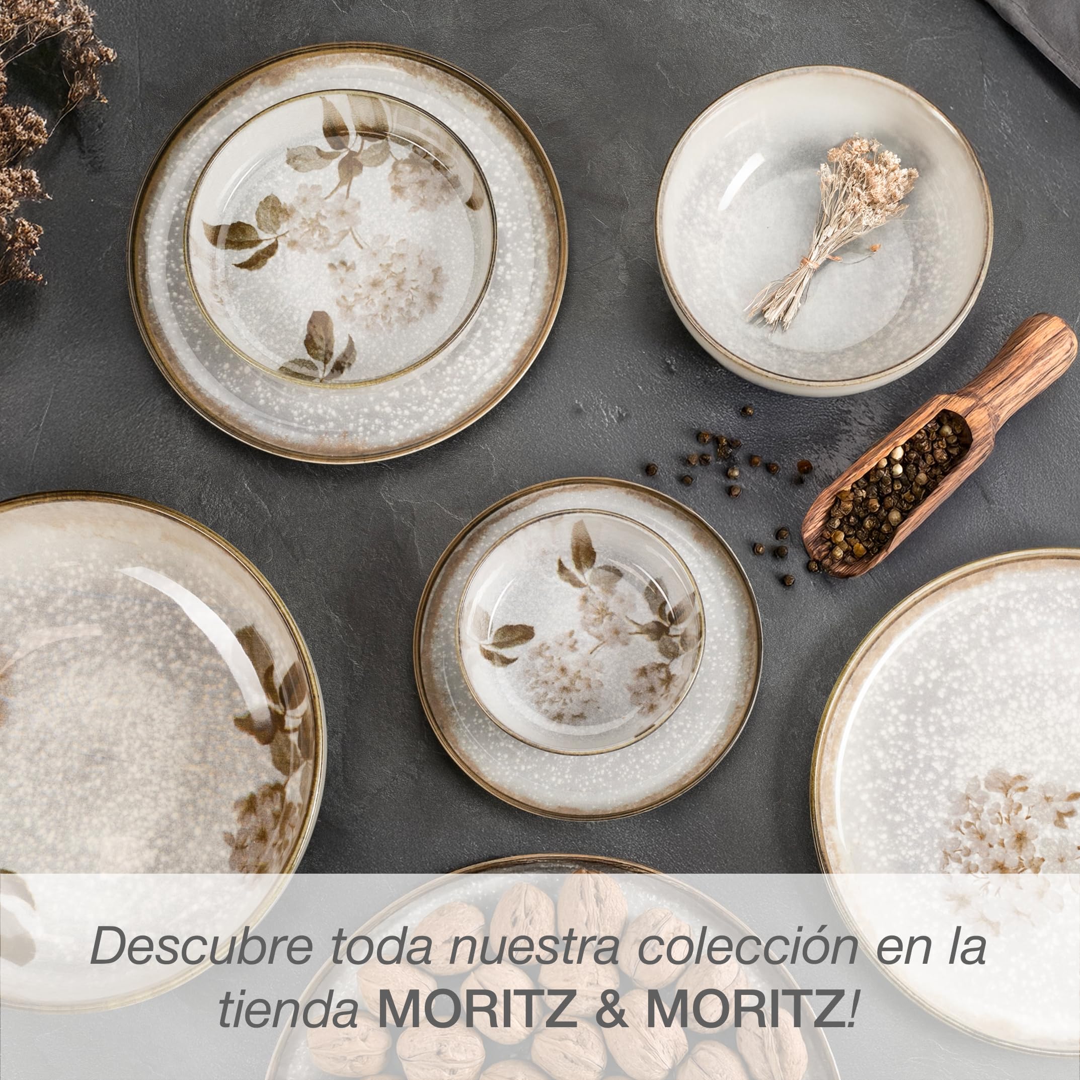 Moritz & Moritz Blossom - Cuencos grandes para servir (2 cuencos de porcelana con 20 cm y 29 cm en diseño floral), para servir alimentos o como ensaladera de cerámica, aptos para microondas y