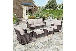 Hera's House 5-Piece Patio Conversation Set with Swivel Chairs and Ottomans