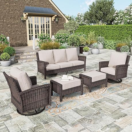 Hera's House 5-Piece Patio Conversation Set with Swivel Chairs and Ottomans