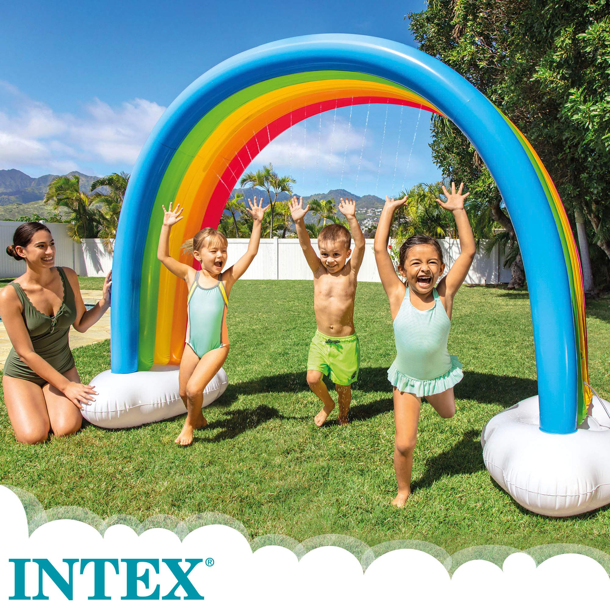 Intex 56597NP - Arcoíris Hinchable Gigante, pulverizador, 300x109x180 cm, aspersor Agua niños, Inflable Gigante, Juego Aire Libre, hinchables arcoíris
