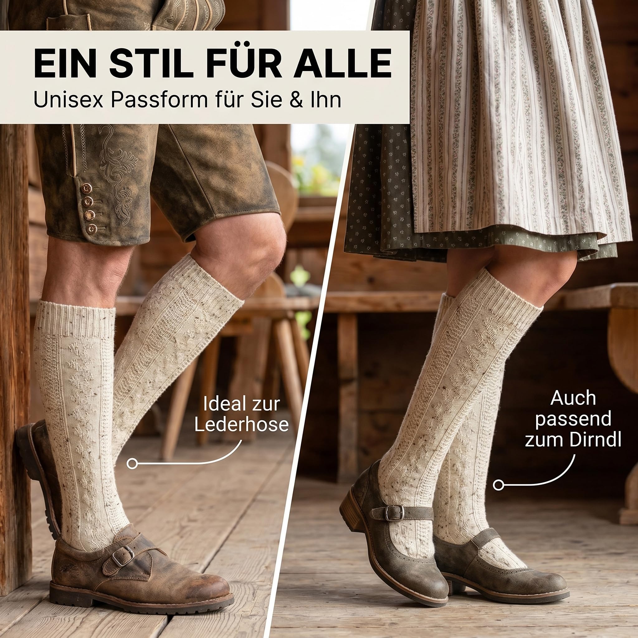Lusana Trachten Kniestrümpfe mit Merinowolle für Herren & Damen | Trachtensocken & Trachtenstrümpfe lang mit Zopfmuster für das Oktoberfest, Wiesn & festliche Anlässe