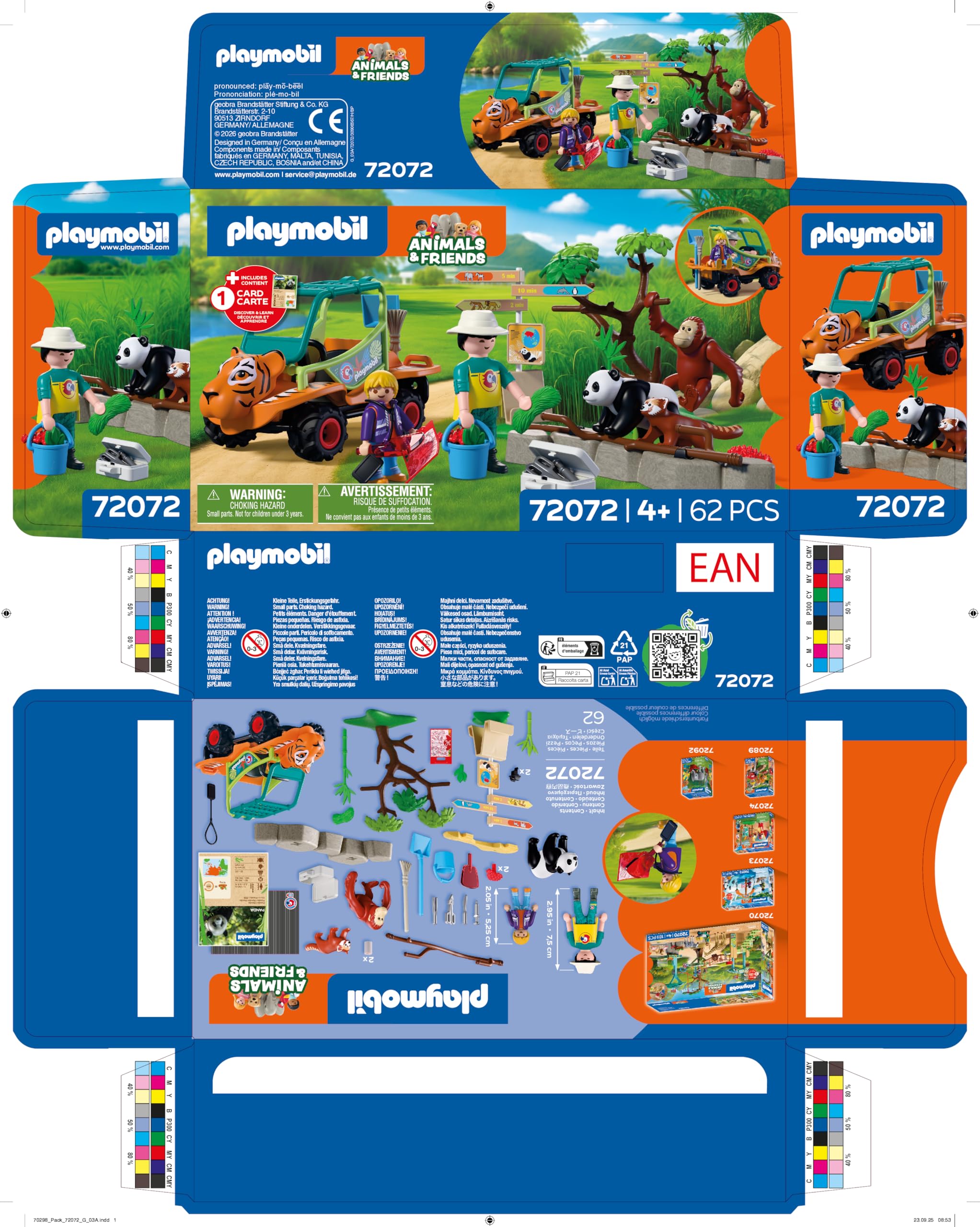 Playmobil | Animals & Friends | Zoo Gardien de Zoo et véhicule | Véhicule décoré d'une tête de Tigre et de 3 Animaux| Jouet pour Enfants à partir de 4 Ans | 72072