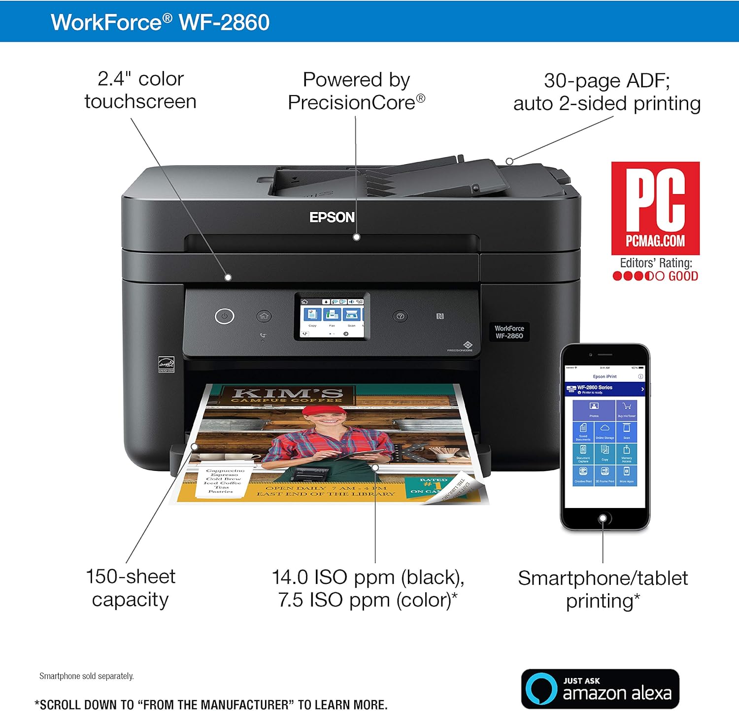 Flash Deals - 60% OFF Epson Workforce WF-2860 All-in-One Wireless Color Printer with Scanner, Copier, Fax, Ethernet, Wi-Fi Direct and NFC, Amazon Dash Replenishment Ready