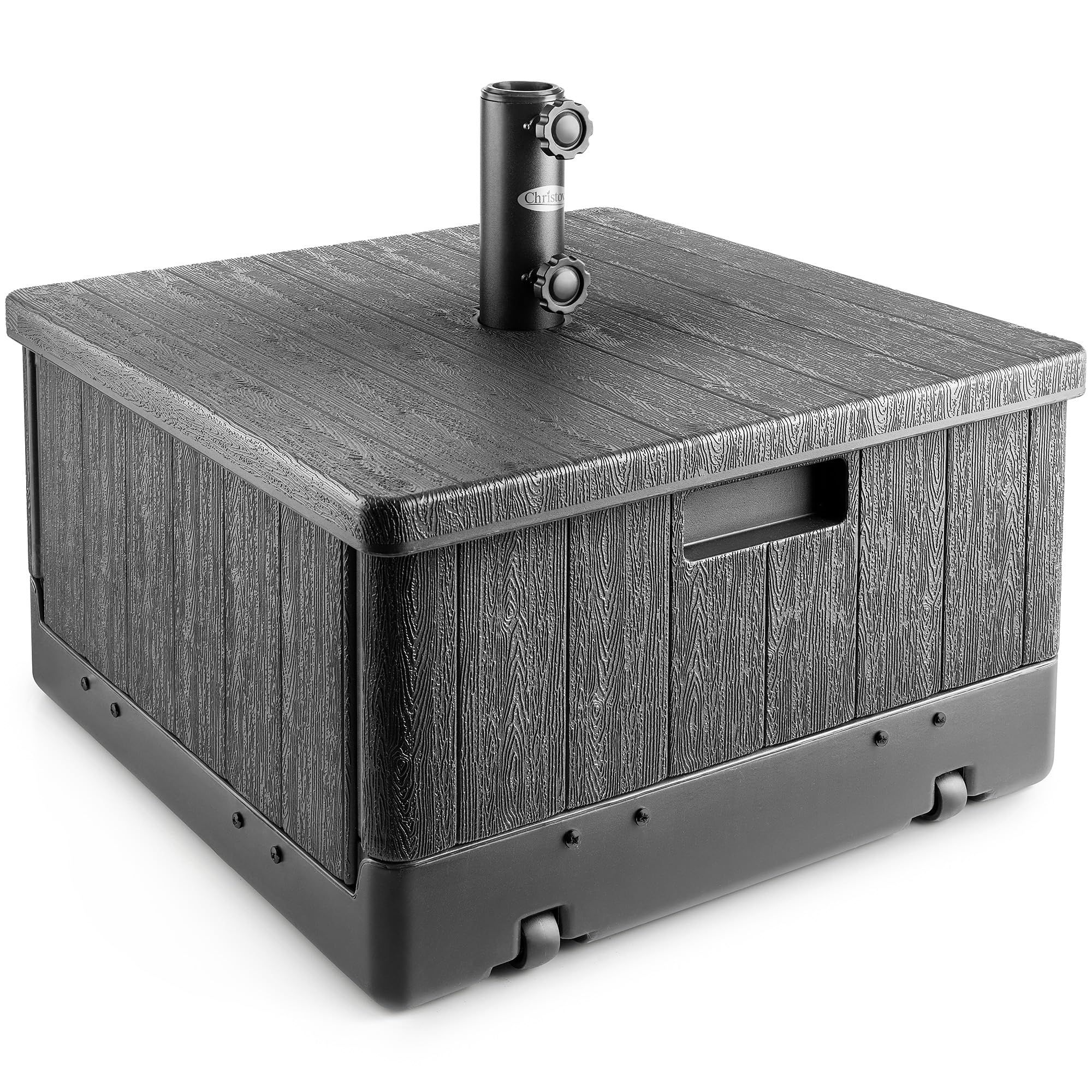 CHRISTOW Parasol Base with Wheels 67kg, Wheeled Heavy Duty Plastic Garden Umbrella Holder Stand, Large Heavy Duty, Water Sand Filled, For 38mm and 48mm Poles