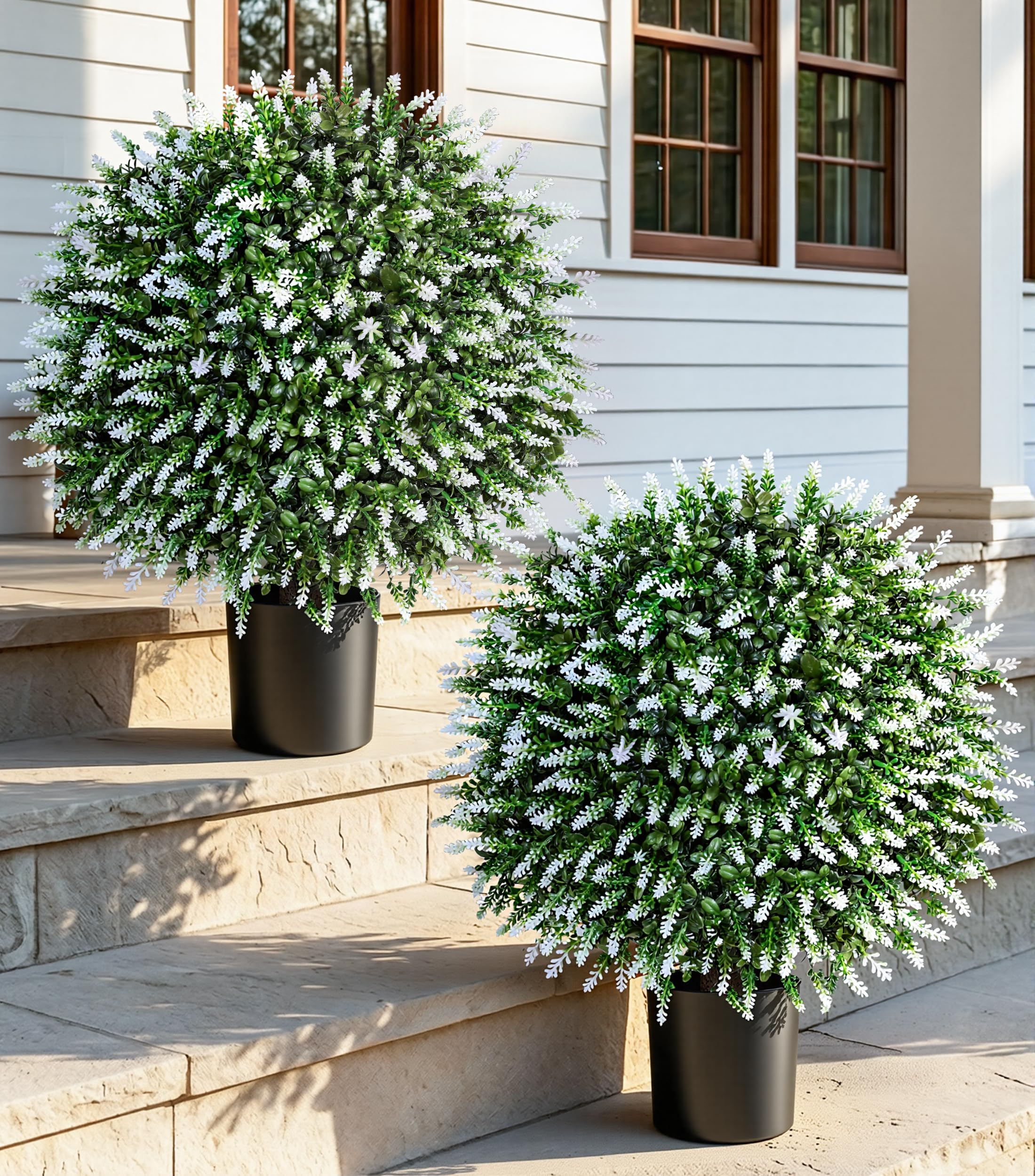 Photo 1 of **FACTORY SEALED**  DREAMLOOM Topiary Trees Artificial Outdoor Ball in Planter, 20in Outdoor Indoor Realistic Fake Plants Shrubs for Front Porch Decor, Faux Bushes Plants for Home Front Door Offices, Set of 2