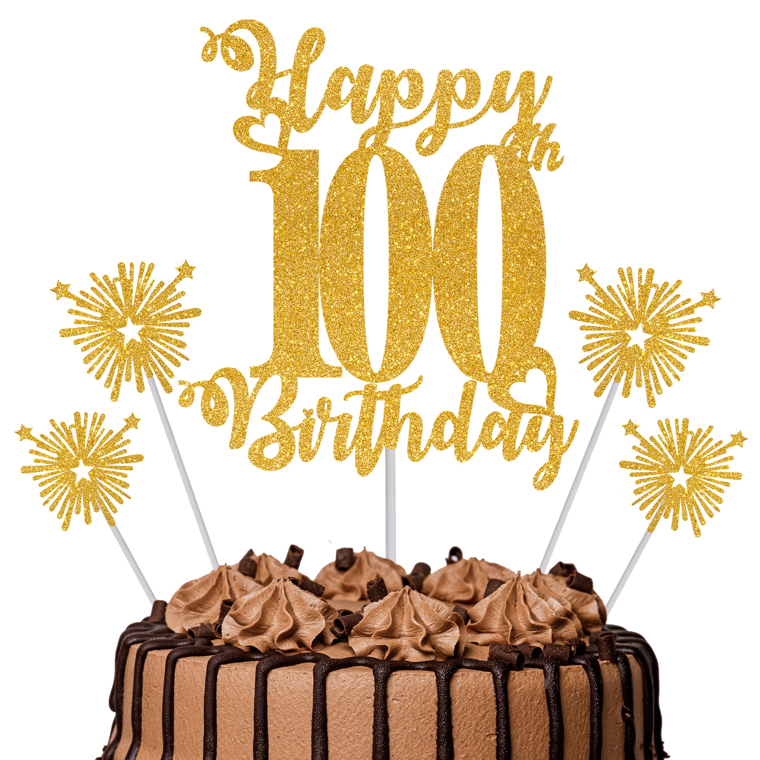 Gold Glitter 96th Birthday Cake Topper Set – 5 Piece Premium Glitter Birthday Decoration & Party Supplies for Men, Women & Kids – 96th Birthday — view 78