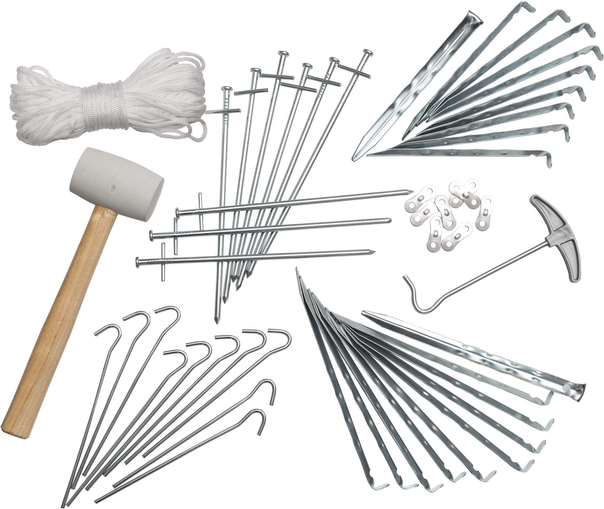 Outent® 50 Pieces Tent Accessory Set Includes Aluminium Tent Pegs Rubber Mallet, Sand Pegs – Screw Pegs, Absence Sboden Heri Ngzieher – Tension Tool – Includes Storage Case.