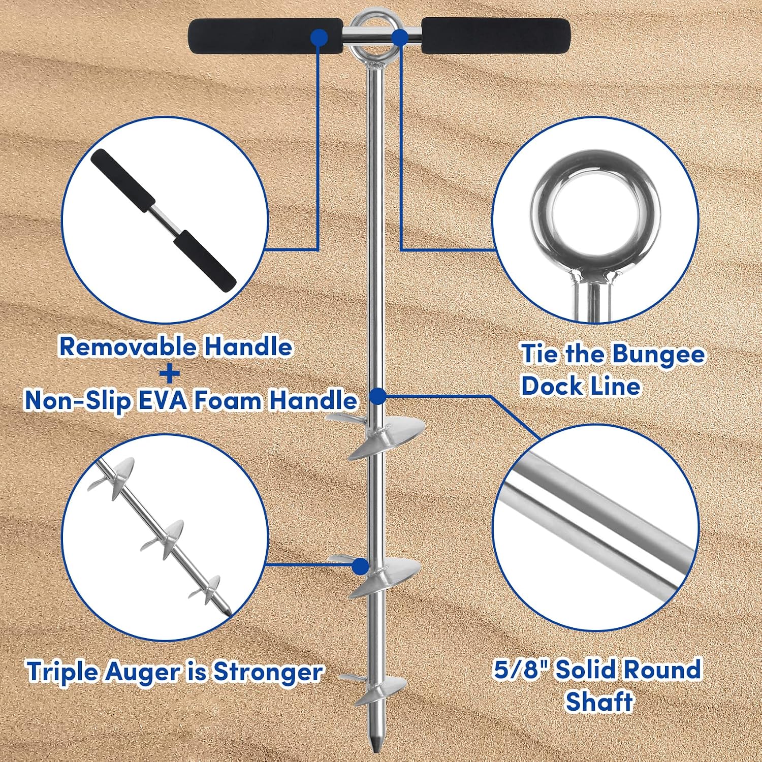 Sand Anchor for Boat, Beach Anchor Boat Sand Anchor with Bungee Dock Line to Hold Watercraft Secure, Jet Skis,Kayak ect.Apply to The Sandbar Anchor or Shallow Water Anchor(2 Material 3 Size)