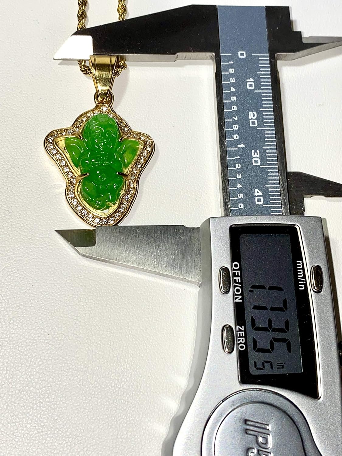 Laughing Buddha Cupid Angel Green Jade Pendant – Men & Women 14k Gold Over, Certified Grade A Jadeite, Minimalist Iced Necklace with Rope Chain