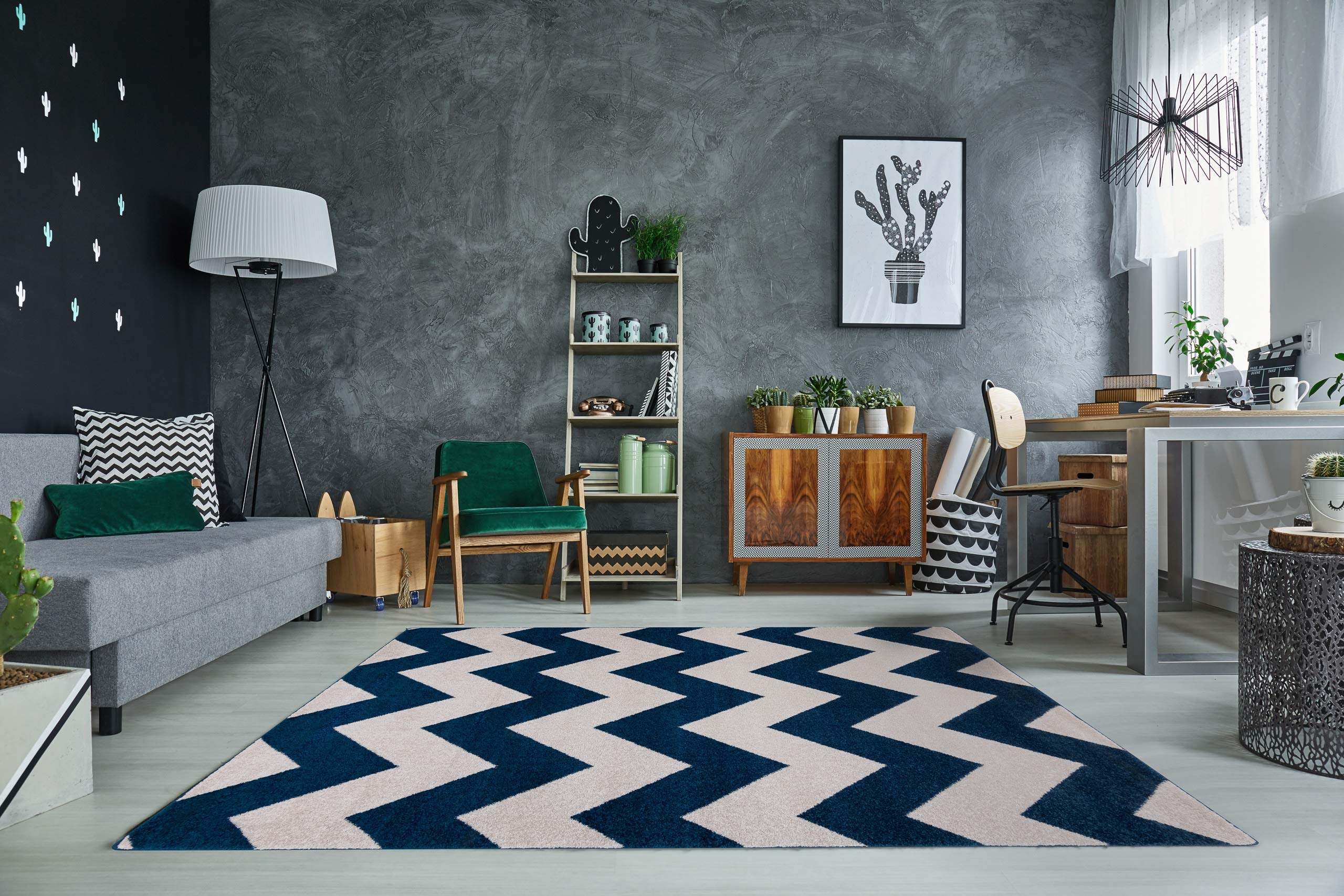Tapis bleu et blanc XXL Sketch FA66 aux dimensions géantes pour intérieur chic