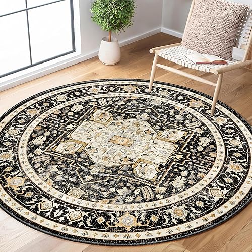 Miniatura 26 de MUJOO Alfombra Pequeña Negra Lavable, Alfombras Boho para Baño, Entrada, Dormitorio, Tapete de Puerta Delantera de Felpa Suave, Vintage Negro y