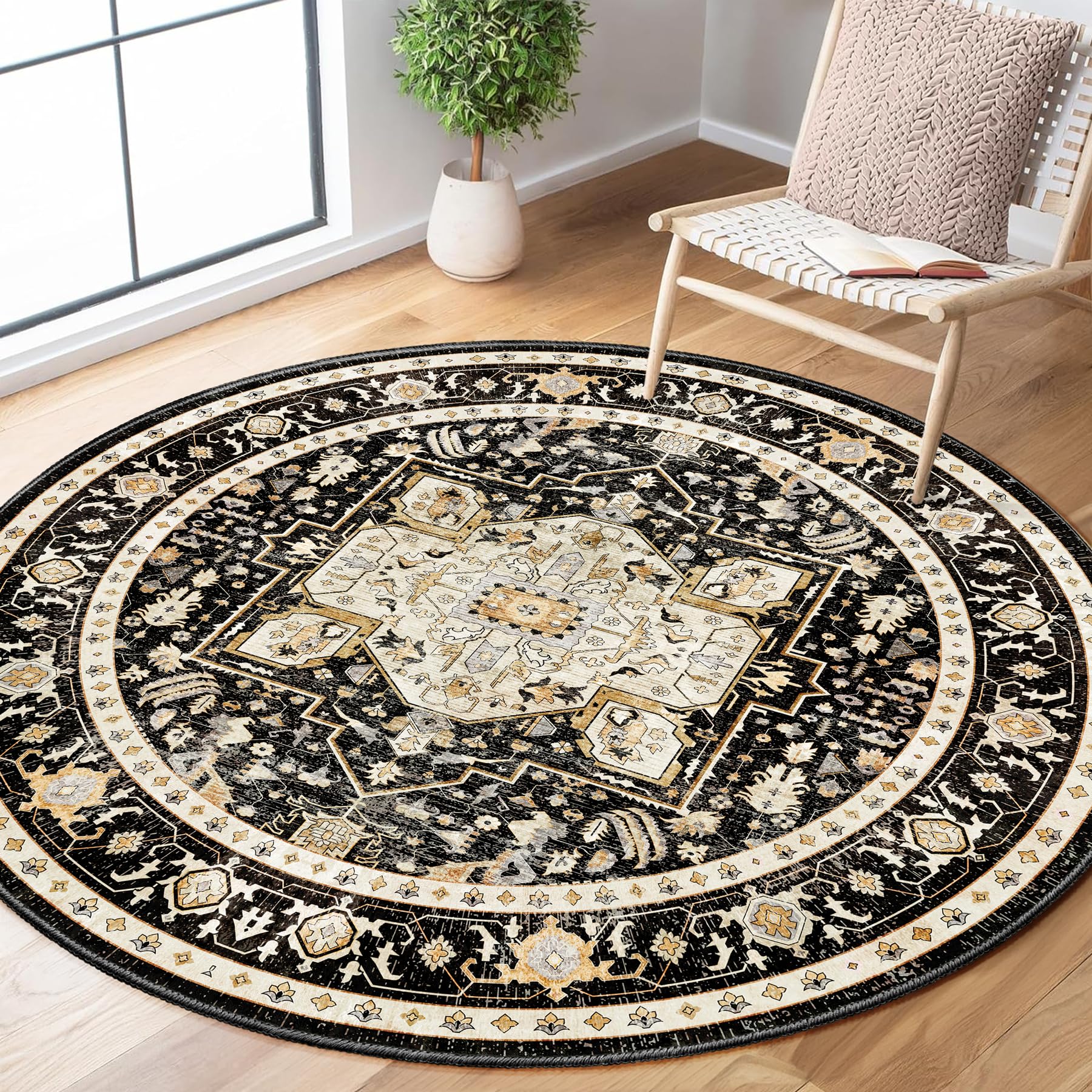 Amazon.com: MUJOO Round Rug 5ft,Black Circle Area Rug Washable