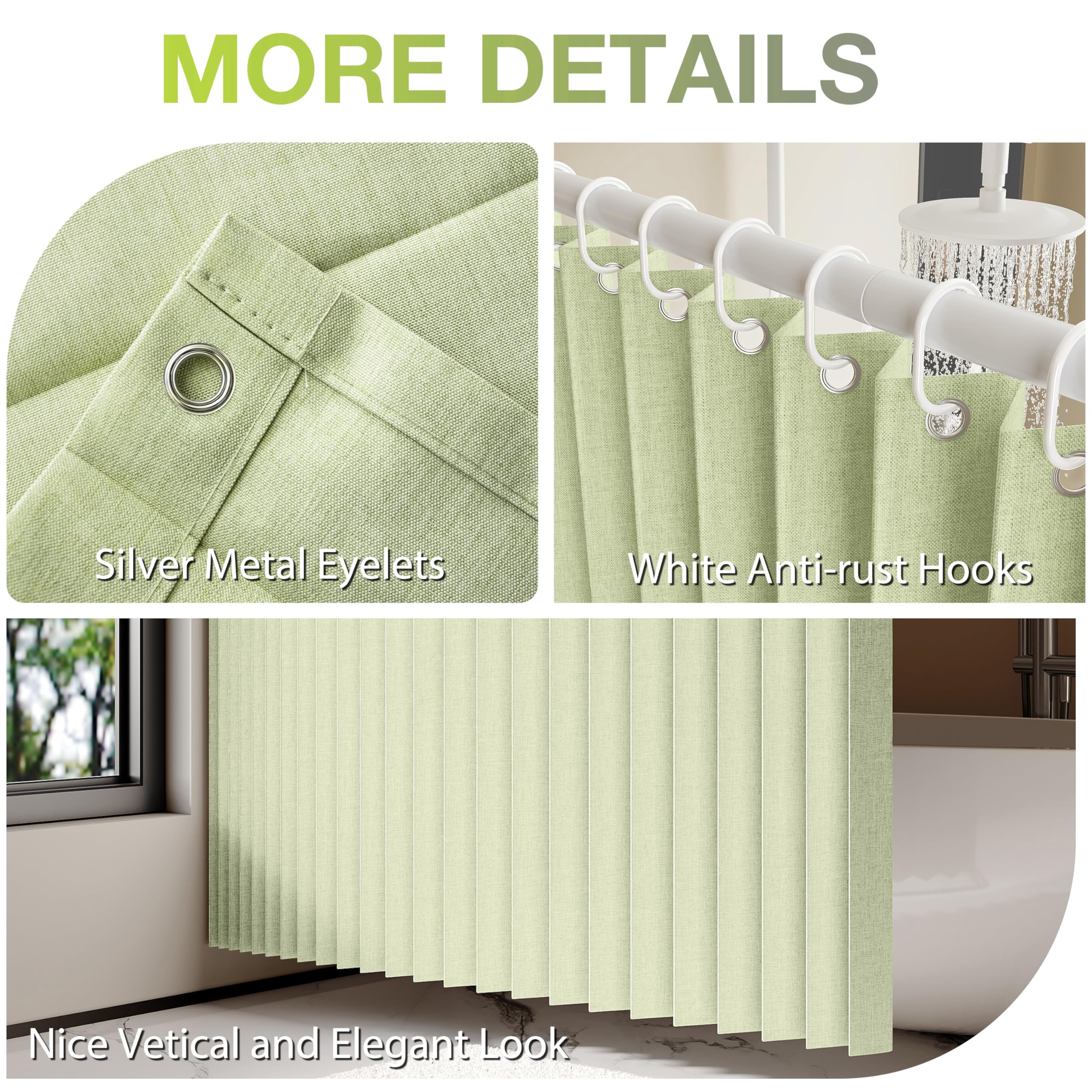 Jubilantex Cortina de ducha plegable de lino para baño, cortina de ducha impermeable, 1 panel con 14 ojales de metal y 1 alzapaños para hotel, 70 x 70 pulgadas