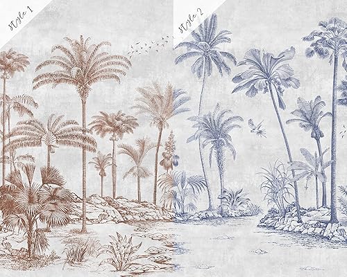 Vista 7 de Murwall Tropical Trees Wall Mural Monochrome Tree Wallpaper Palm Tree Forest Wall Mural (STYLE1)