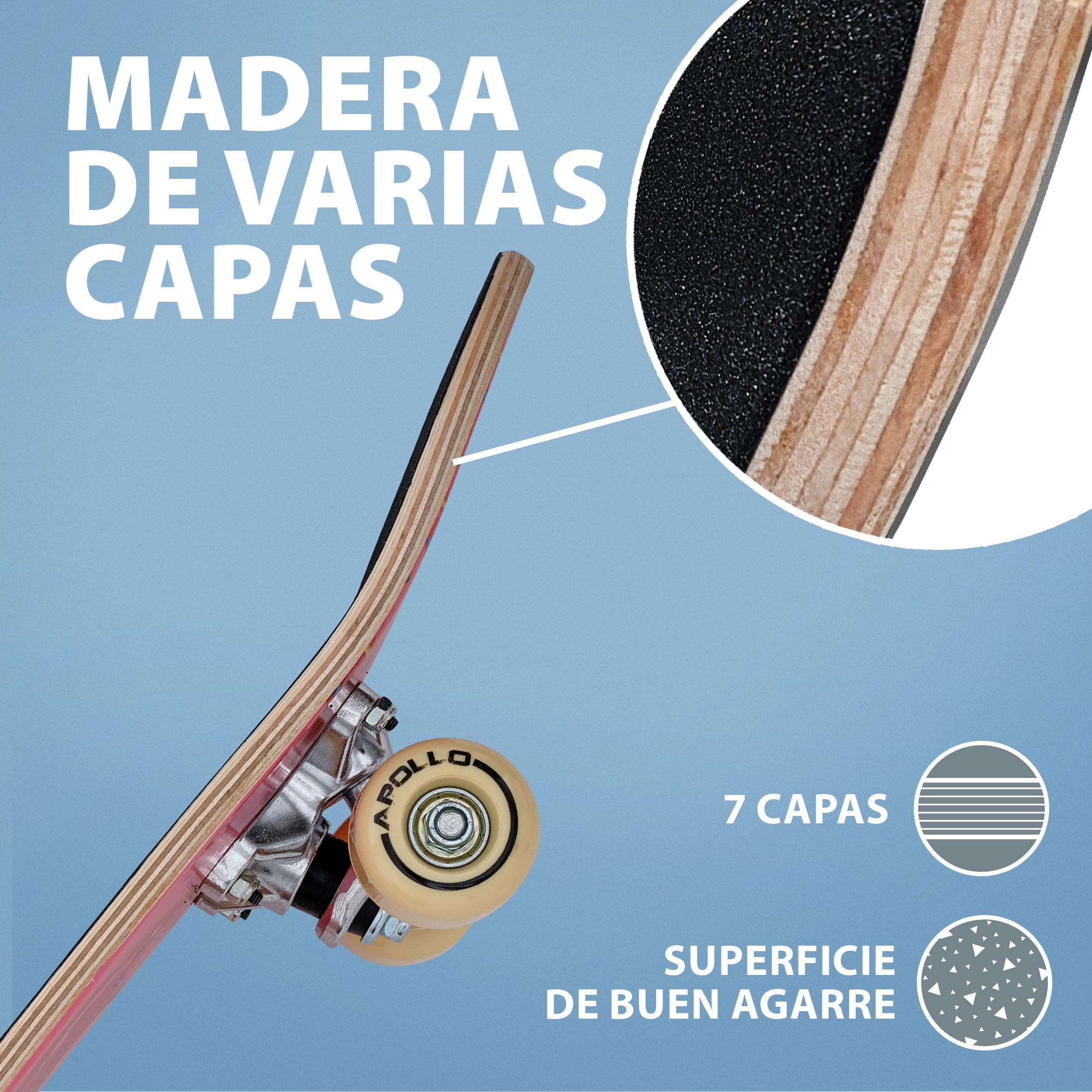 Apollo Skateboard Niño, Monopatín Niño con Cojinetes ABEC 3 y Ejes de Aluminio, Skate Completo con Diseños Geniales, Monopatines para Niños a Partir de 3 Años - 5